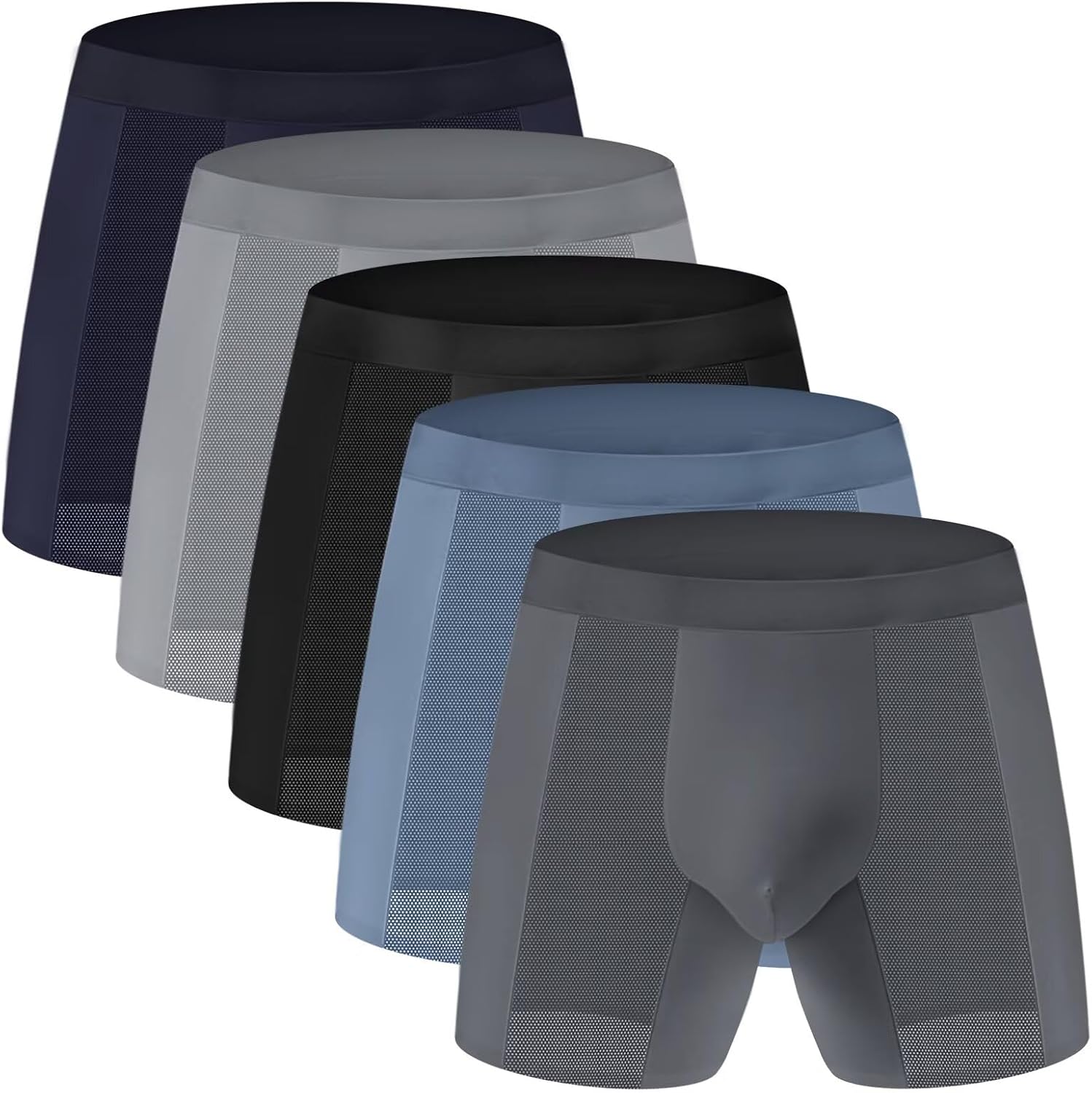 Men’s Breathable Underwear Boxer Briefs Fly with Built-in 3D Total Support Pouch,5pack