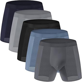 Mens Breathable Underwear Boxer Briefs Fly with Built-in 3D Total Support Pouch,5pack