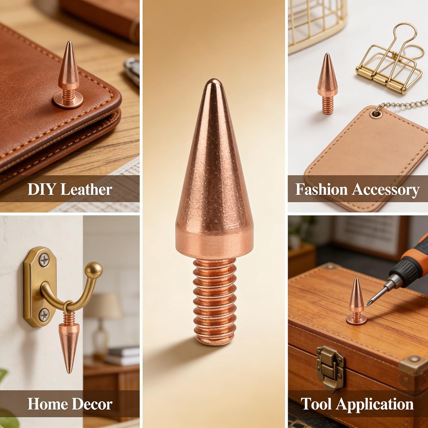 Metal Cone Spikes Studs, 10x26mm, Rose Gold, 100 Sets - Durable Metal Plating, Classic Punk Style, DIY Clothing Decoration (Spikes)