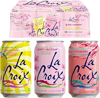 LaCroix Sparkling Water Cherry Blossom Variety Pack | 24-Pack of 12oz Cans | 6x Razz-Cran | 6x Limoncello | 12x Cherry Blossom