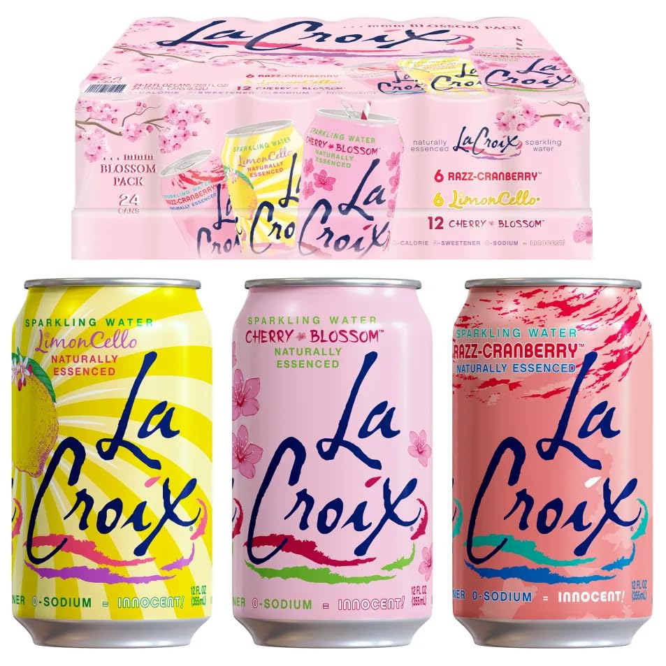 LaCroix Sparkling Water Cherry Blossom Variety Pack | 24-Pack of 12oz Cans | 6x Razz-Cran | 6x...