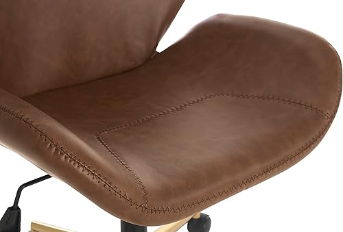 Miniatura 7 de OSP Home Furnishings Reseda Scoop - Silla de oficina ajustable con acabado dorado, base de 5 estrellas, piel sintética negra