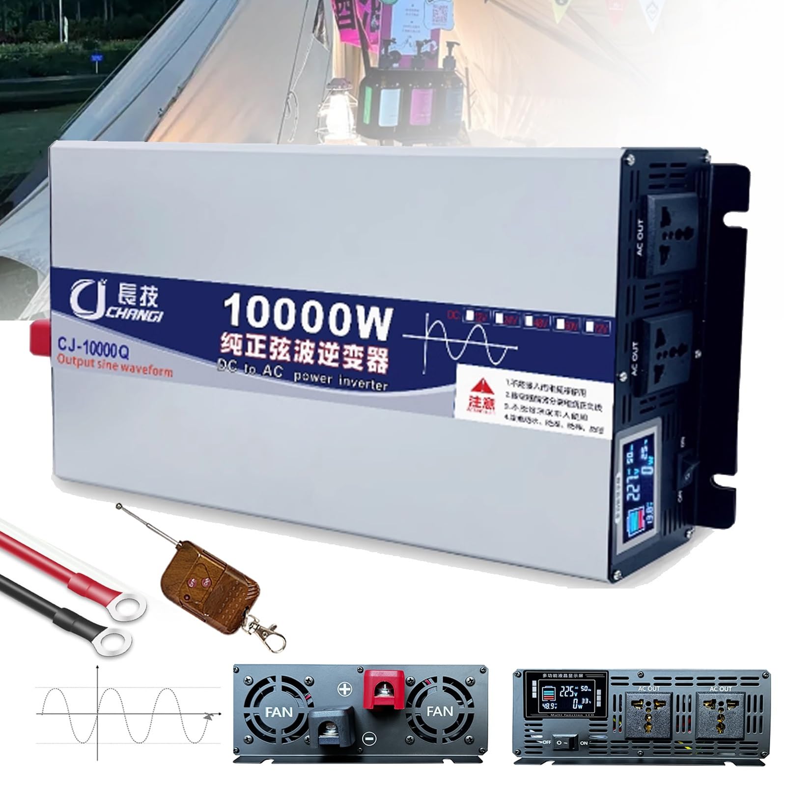 Inverter Onda Pura 3500W/5000W/6000W/8000W/10000W/12000W Invertitore di Potenza 12V 24V 48V 60V 72V a 110V/220V Convertitore di Alimentazione con Telecomandoler &prese AC Doppie & per Car Camper(10000