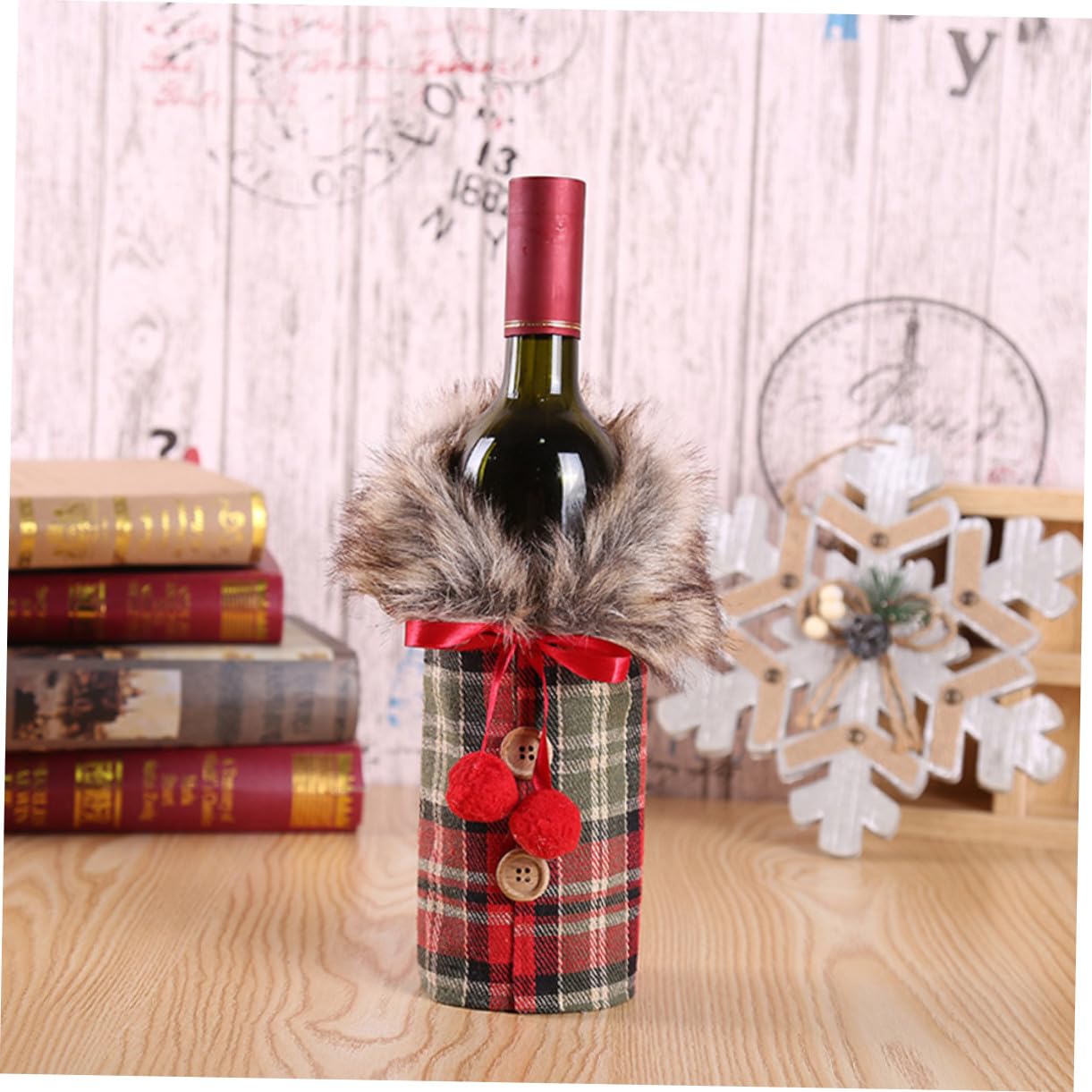 ERINGOGO 2 Pièces Housses de Bouteille Vin Noël Lot Décorations Festives Toile de Jute Carreaux Rouge pour et