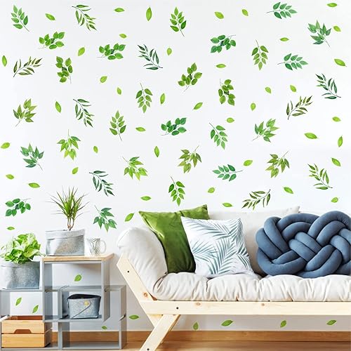 Miniatura 3 de Calcomanías de pared de hojas verdes, calcomanías de pared de hojas de árbol, calcomanías botánicas de hojas de plantas para pared, calcomanías de