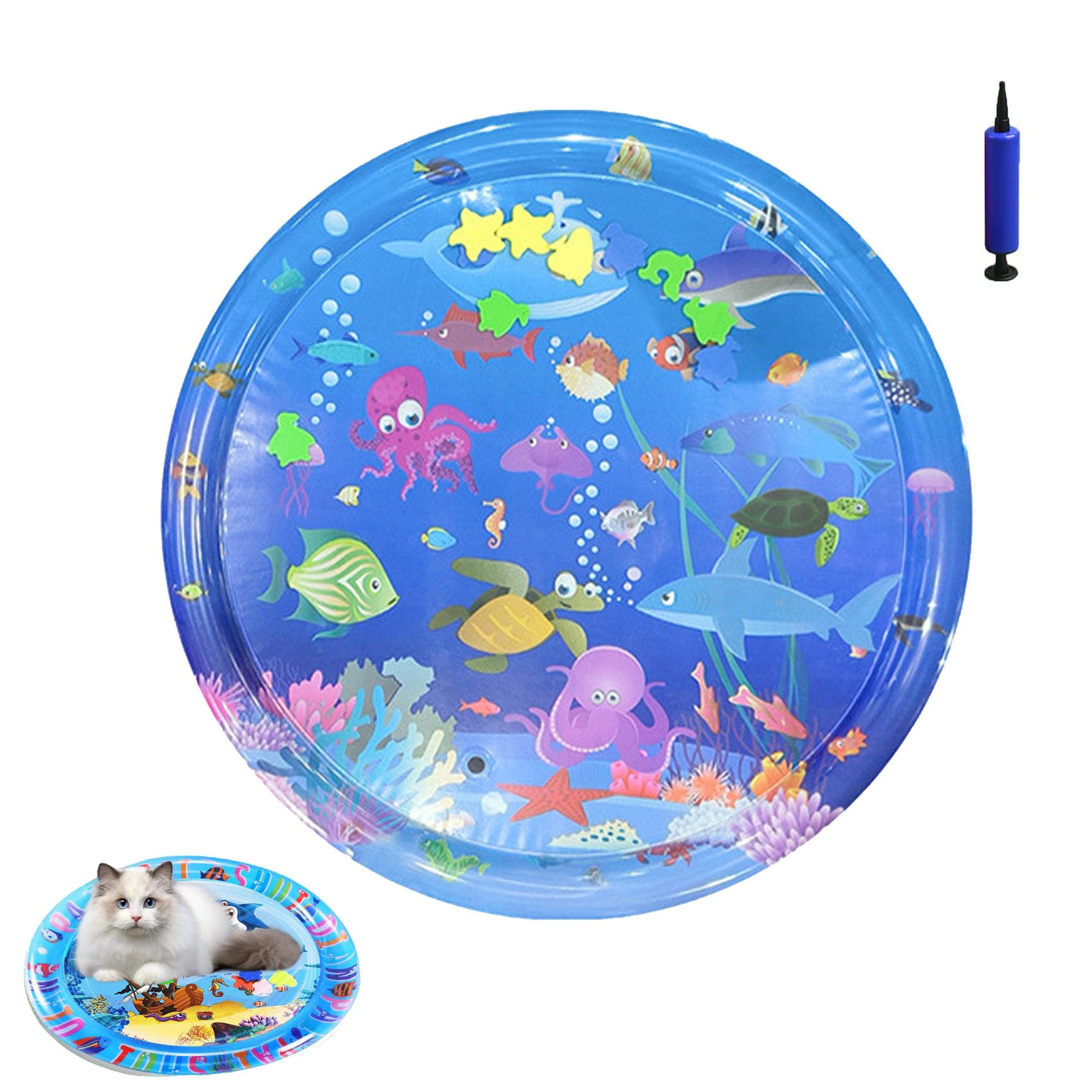 Pet Water Bed, Interactive Sensory Pad with Floating Fish, Cooling Mat for Dogs/Cat (F,Large)