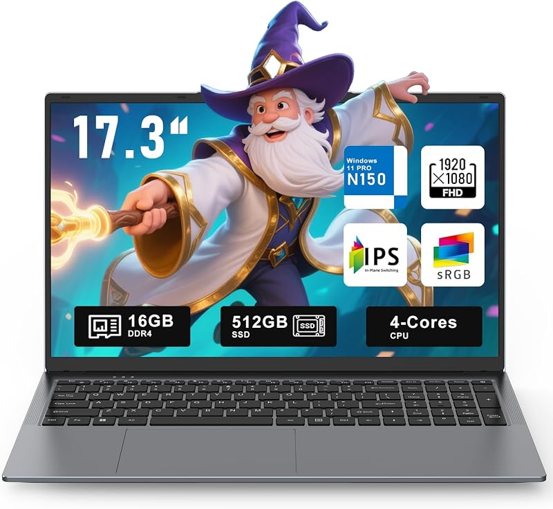CHIFUYOU 2026 Gaming Laptop,17.3 Inch Office 365 Laptop Computer,16GB RAM 512GB SSD,N150 Processor(4C/4T, Up to 3.6GHz),17.3" FHD 1920 * 1080 Display,WiFi 5,BT4.2, Backlit Keyboard
