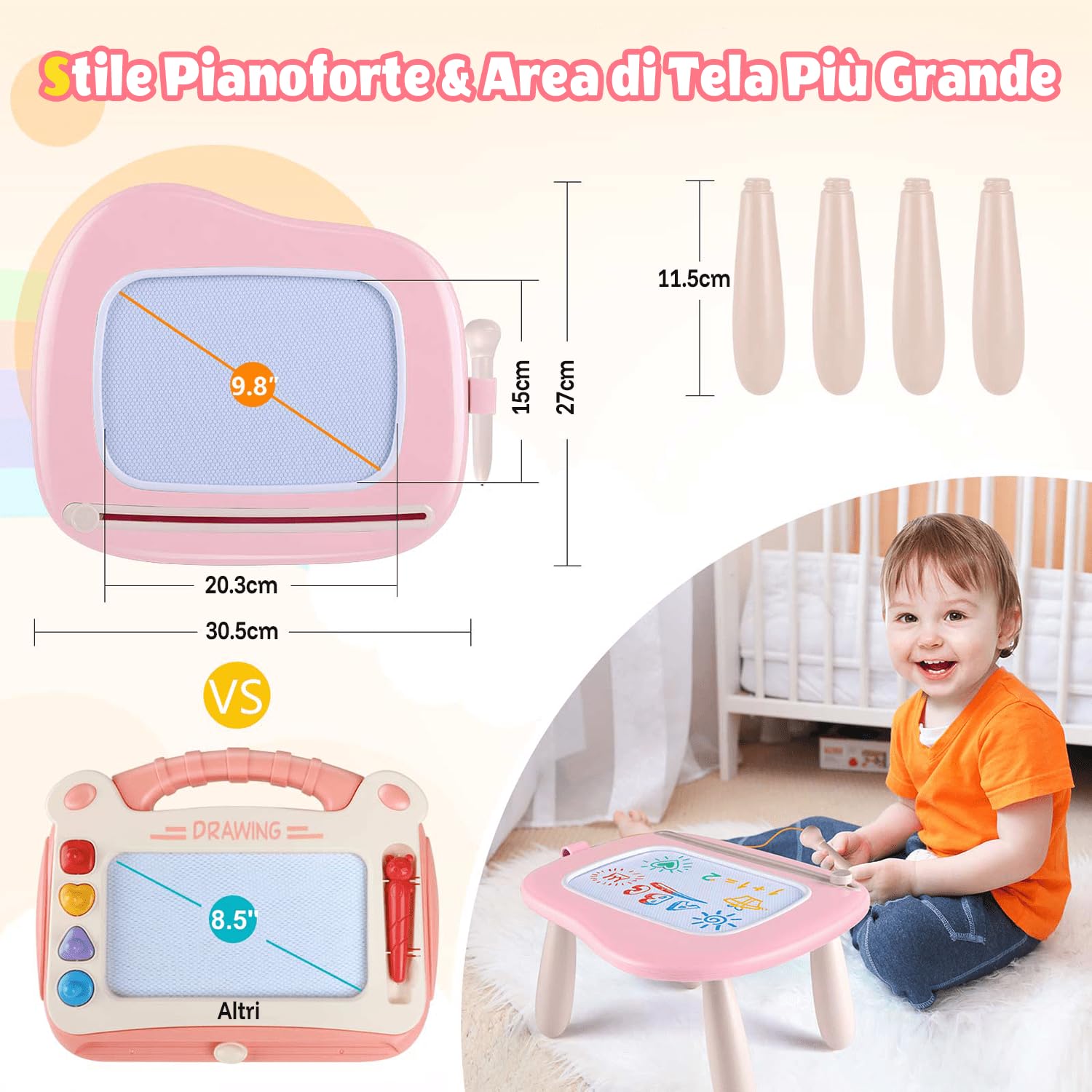 Smasiagon Lavagna Magnetica per Bambina 1 Anno, Grande Magica Cancellabile Scrittura Tablet con Le Gambe, Giocattolo Educativo e Regalo per Bambini 1 2 3 Anni (Rosa Chiaro)