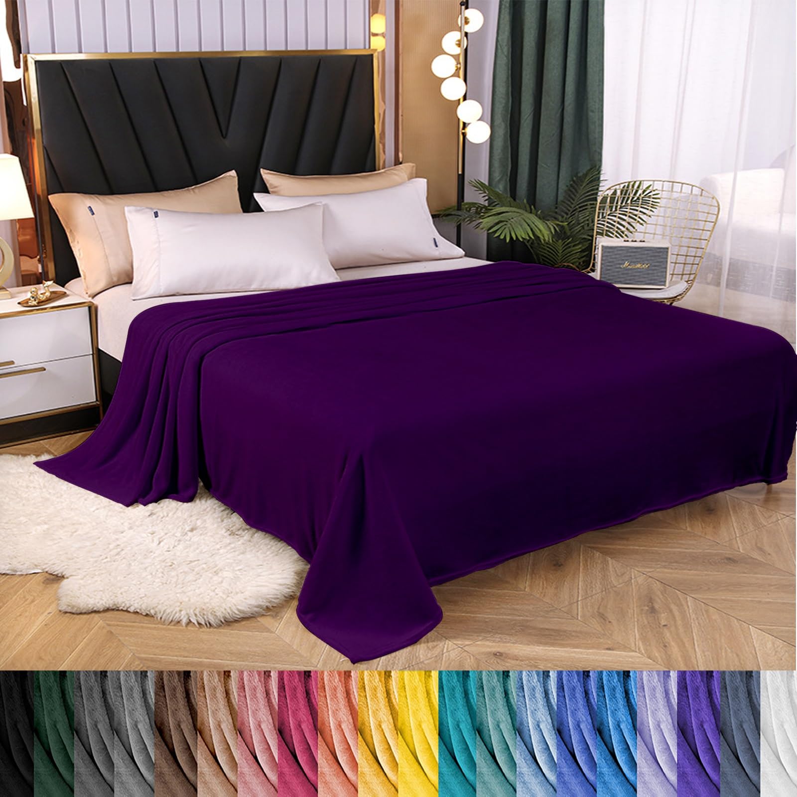 Polar Plaid Sofa Blanket 120 x 180 cm Cozy, Soft, Lightweight, Warm, Easy to Care for Extra Soft Sheepskin Blanket for Sofa, Bed, Armchair, Dark Purple