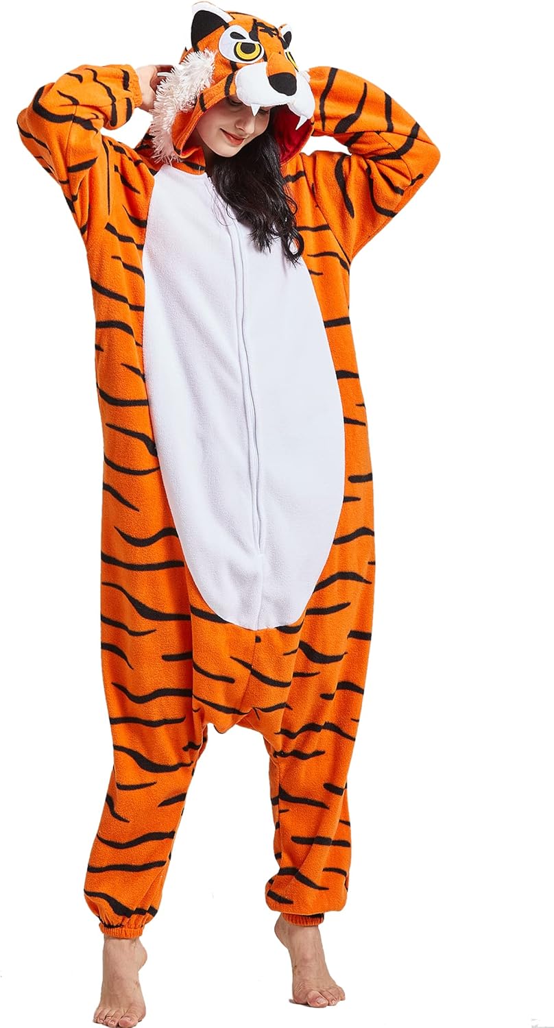 DELEY Unisex Tiger Costume Adult Onesie, One Piece Pajamas, Halloween Cosplay Costumes Homewear Jumpsuit - Image 6