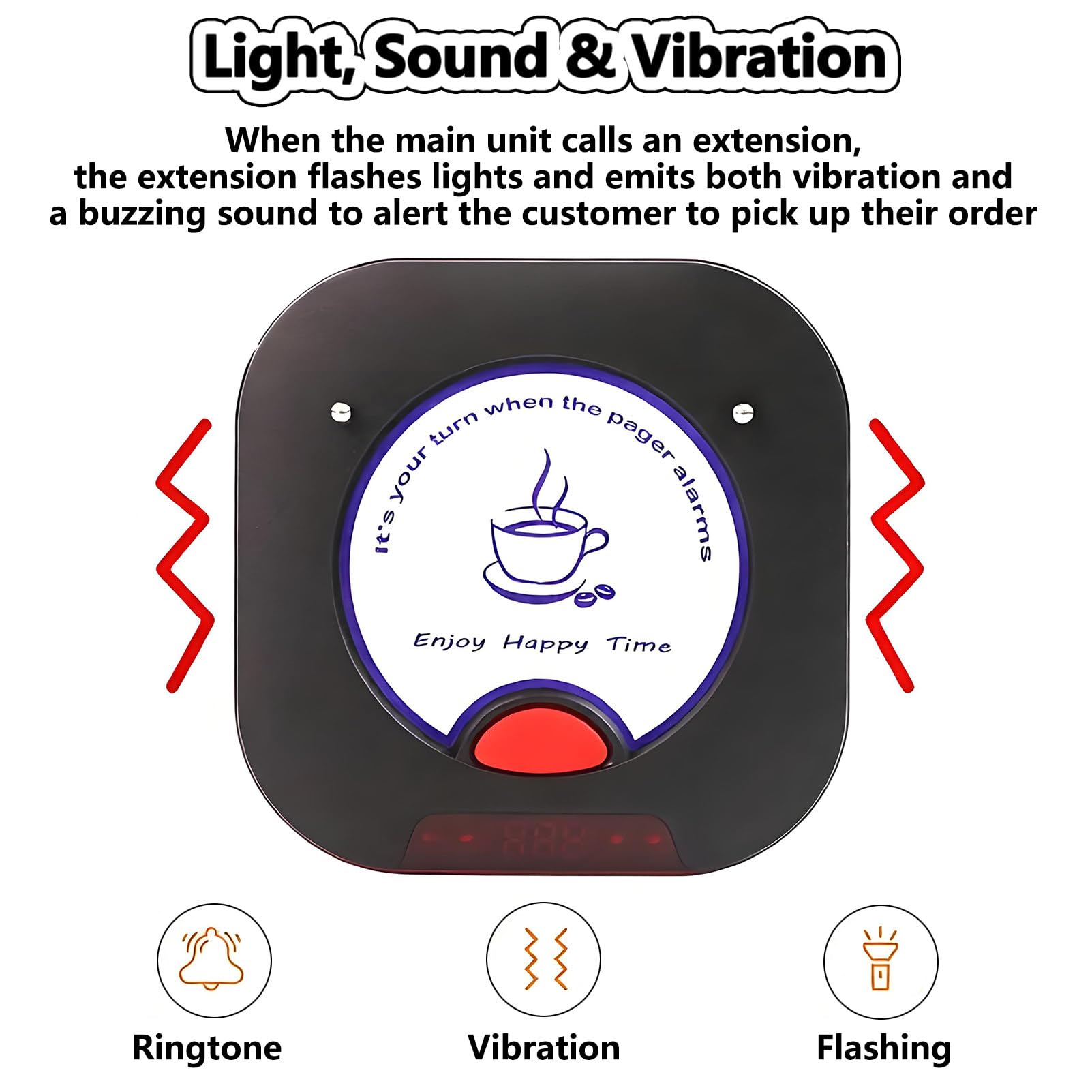Buscapersonas para Restaurantes, Llamador de Mesa Hosteleria 20 Pagers, Teclado Táctil, Batería de 300 Mah y Alertas de Zumbido, Vibración y Luz, para Camiones de Comida, Cafeterías