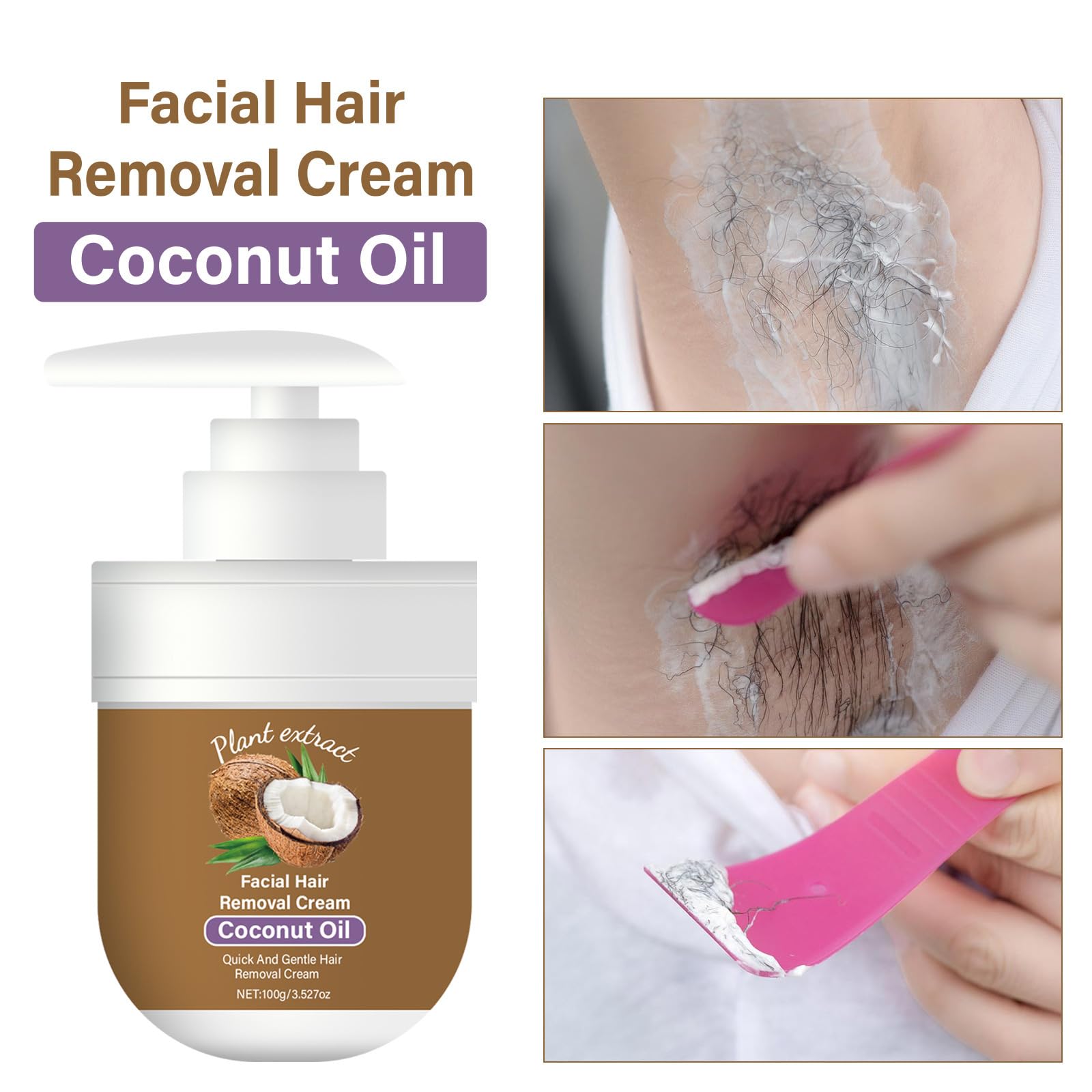 Depilatore delicato, veloce e indolore, per la rimozione dei peli del corpo e del viso, crema depilatoria per il viso con olio di cocco naturale, idratante, lenitiva (5 pezzi)