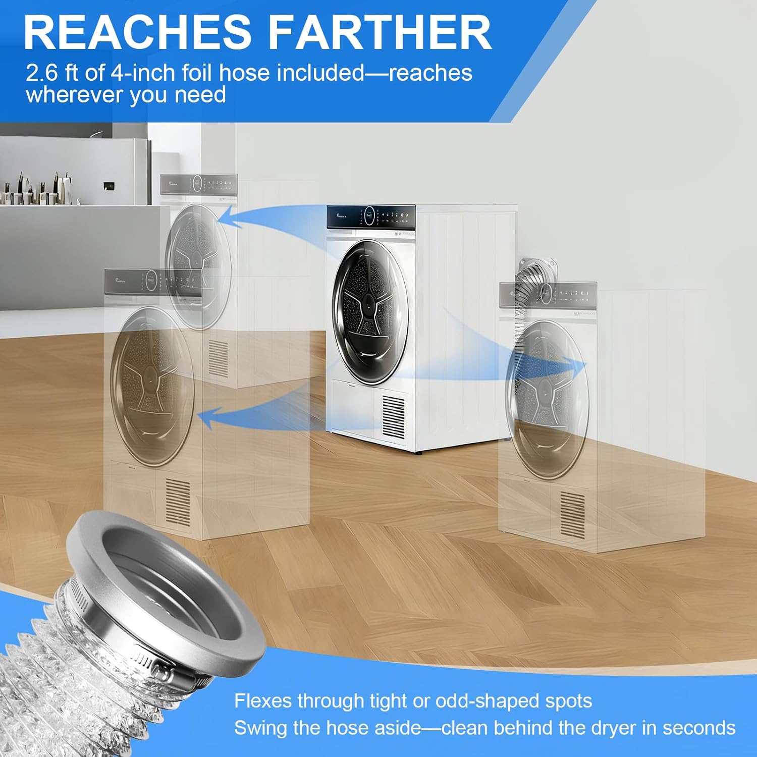 Magnetic Dryer Vent Connector Kit, 4-Inch by 31.5-Inch Aluminum Foil Hose with Clamps, Magnetic Coupling for Dryer Vent Cleaning and Replacement, Laundry Room Essential