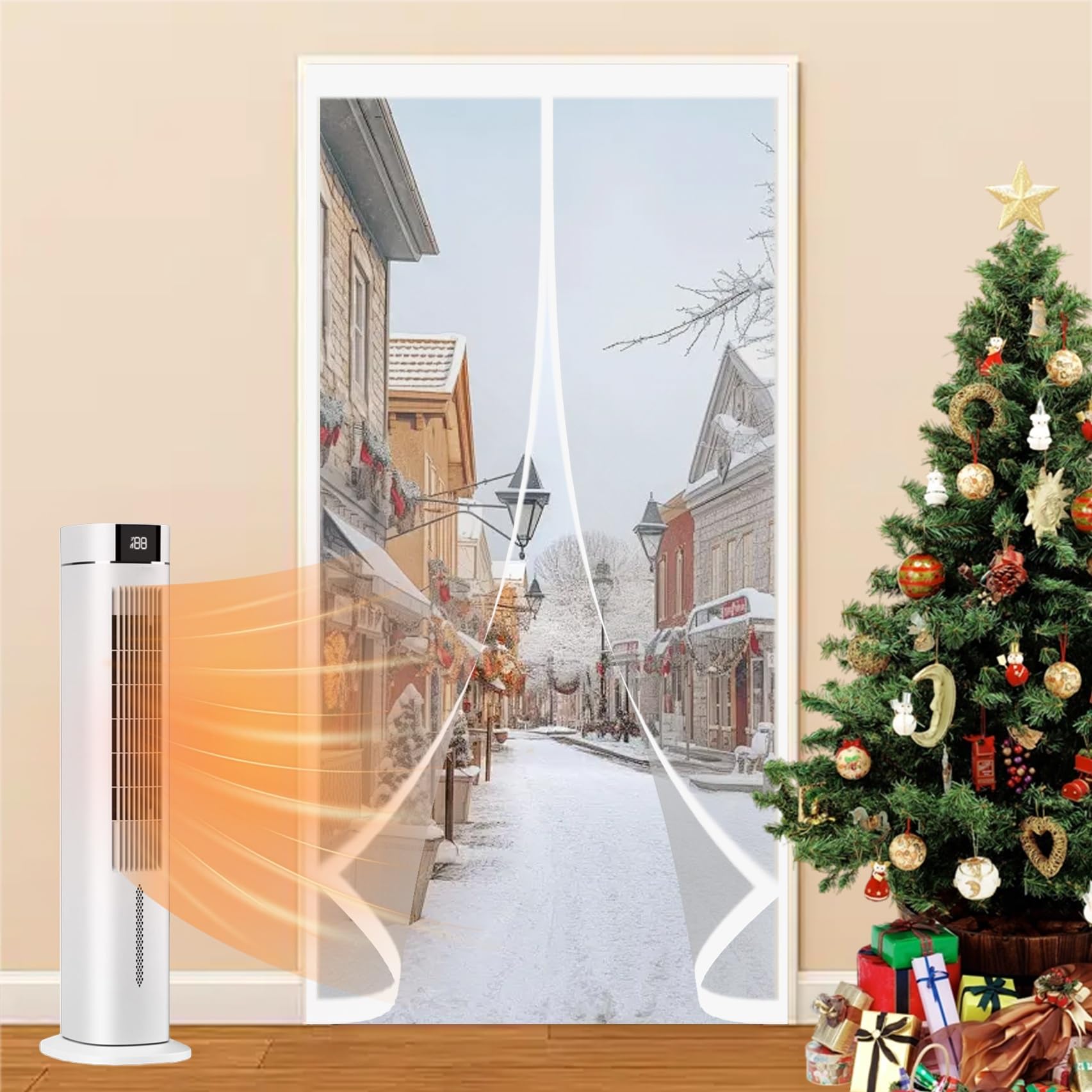 Rideau Thermique Isolant 160 x 192 cm Anti Froid et Chaleur Vent Isolation Phonique Imperméable Magnétique Rideau de Porte Isolant Thermique pour Cuisine et Salon de Porte, A
