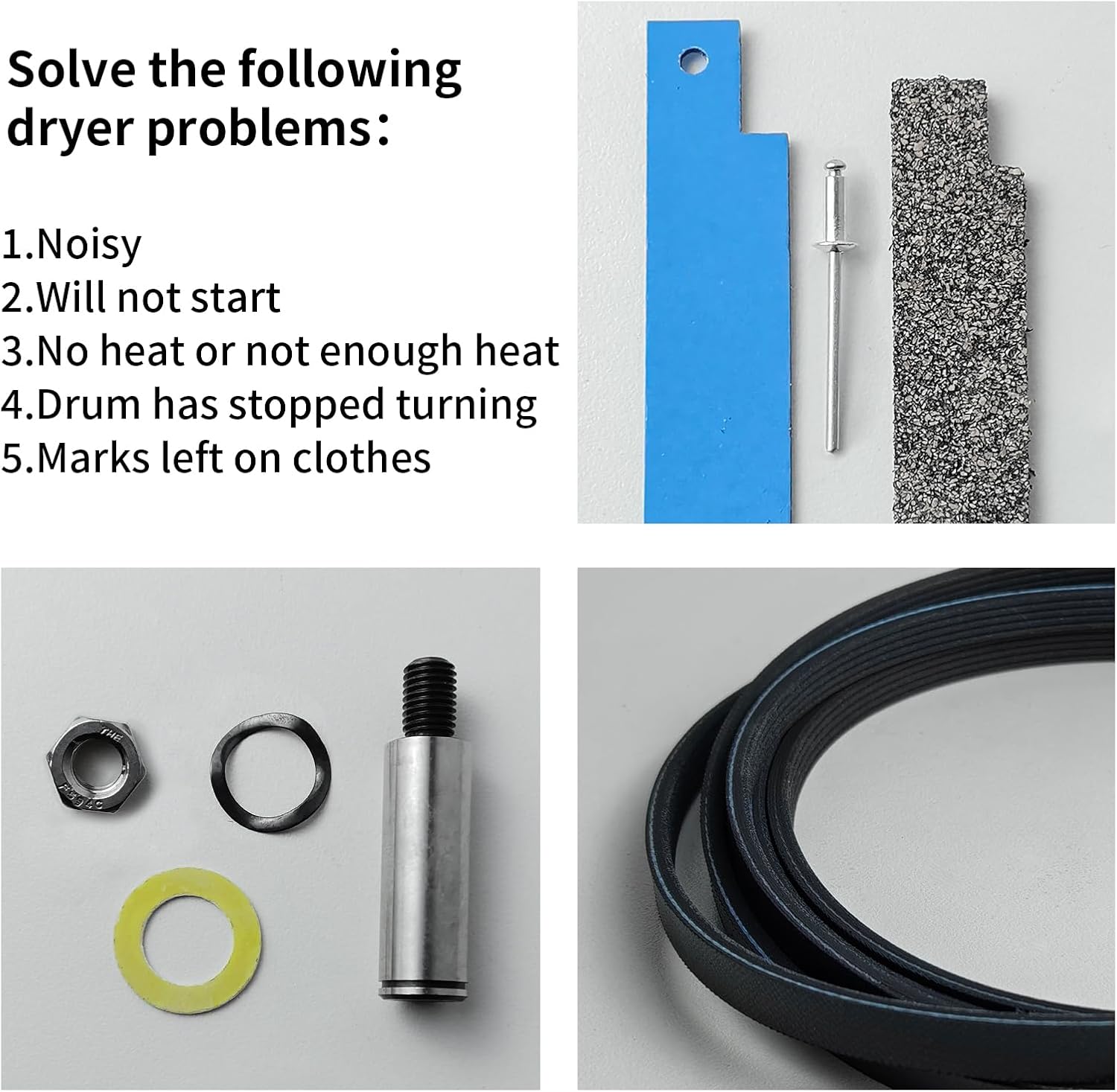 12001541 303373K Dryer Drum Support Roller Kit Dryer Repair Kit, 306508 Drum Bearing Kit, WP6-3700340 Dryer Idler Pulley & WP33002535 Drum Belt, Replacement for Maytag Crosley Dryer Replace Parts
