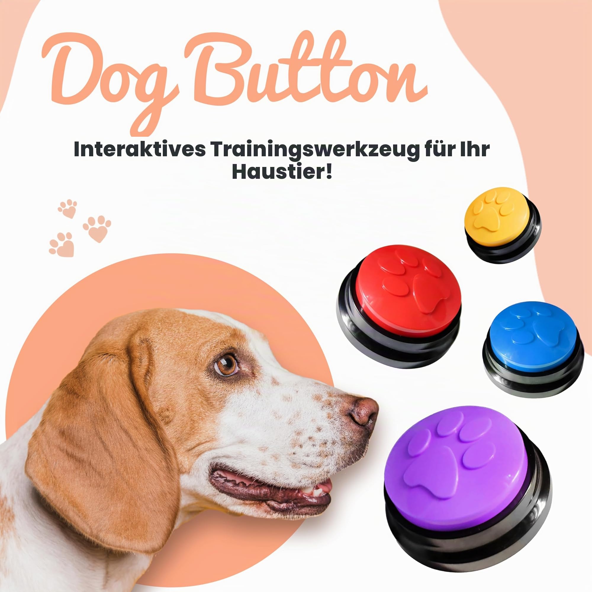Buzzer mit aufnahmefunktion & Buzzer mit Sound Sprechende Knöpfe für Hundepfoten, 4er-Pack Hundetrainingsknöpfe, beschreibbare Buttons für Kommunikationstraining & Welpenbedarf