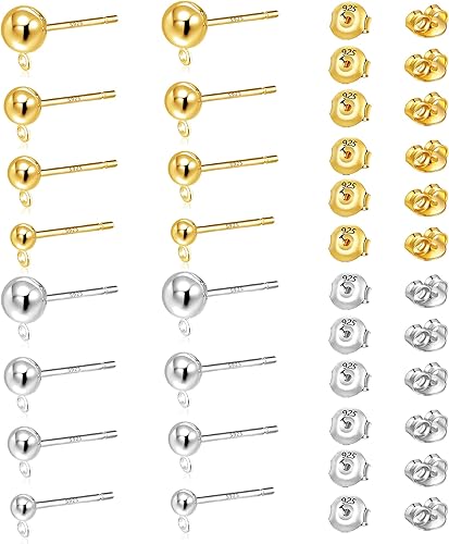 40 aretes de plata de ley 925 chapados en oro de 14 quilates en oro blanco de 3450.236 in e hipoalergénicos seguros de mariposa de repuesto para