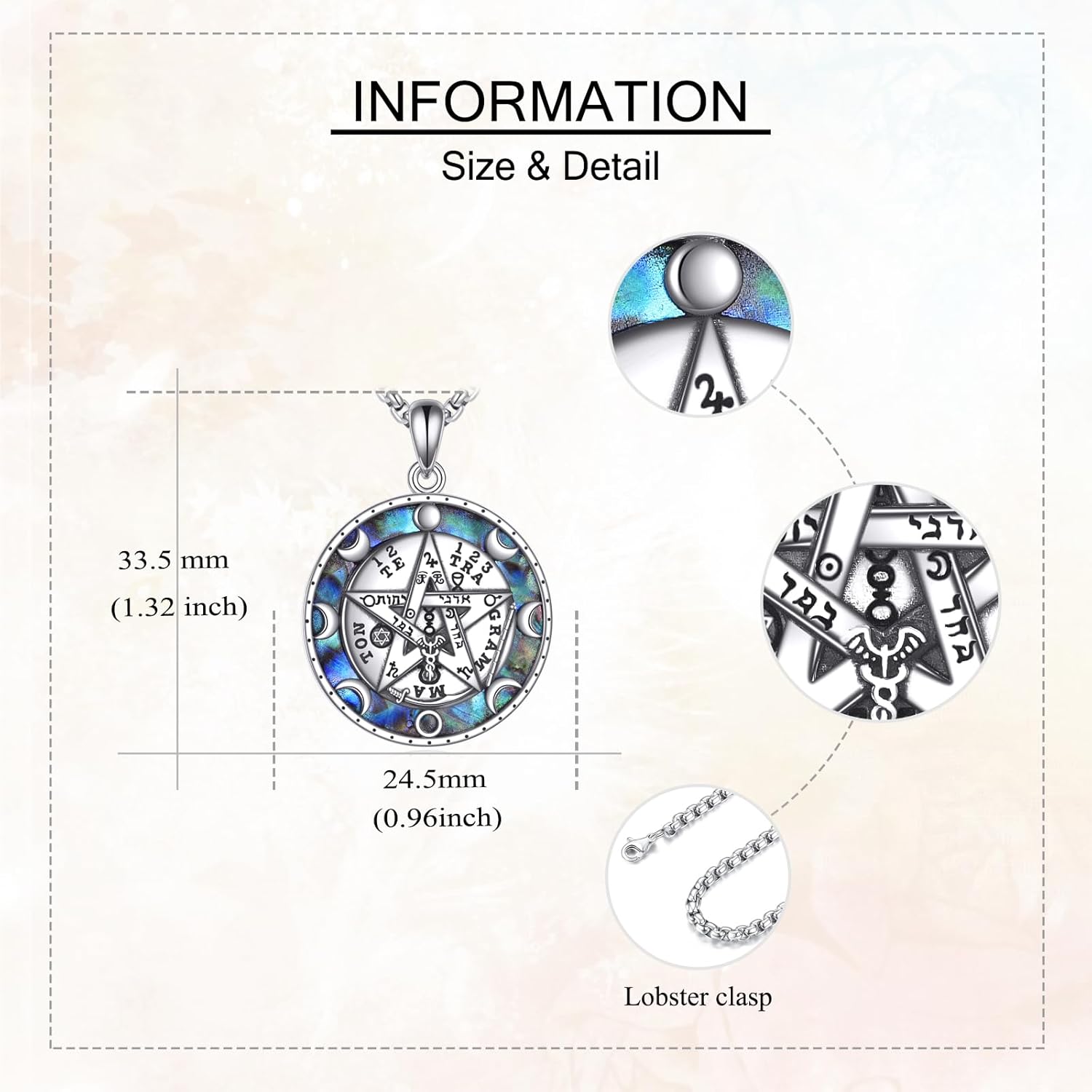 Tetragrammaton Necklace 925 Sterling Silver Tetragrammaton Abalone Shell Pentagram Pendant Necklace Wiccan Protection Amulet Pagan Jewelry for Women Men - Image 4