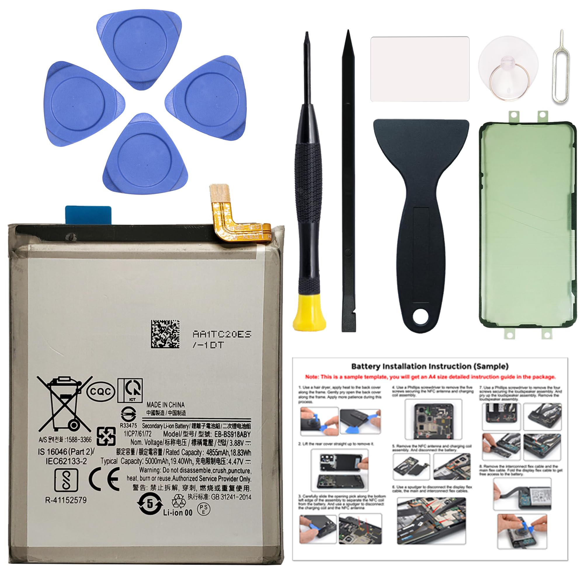 New Upgraded Battery for Galaxy S23 Ultra, EB-BS918ABY with Repair Tools