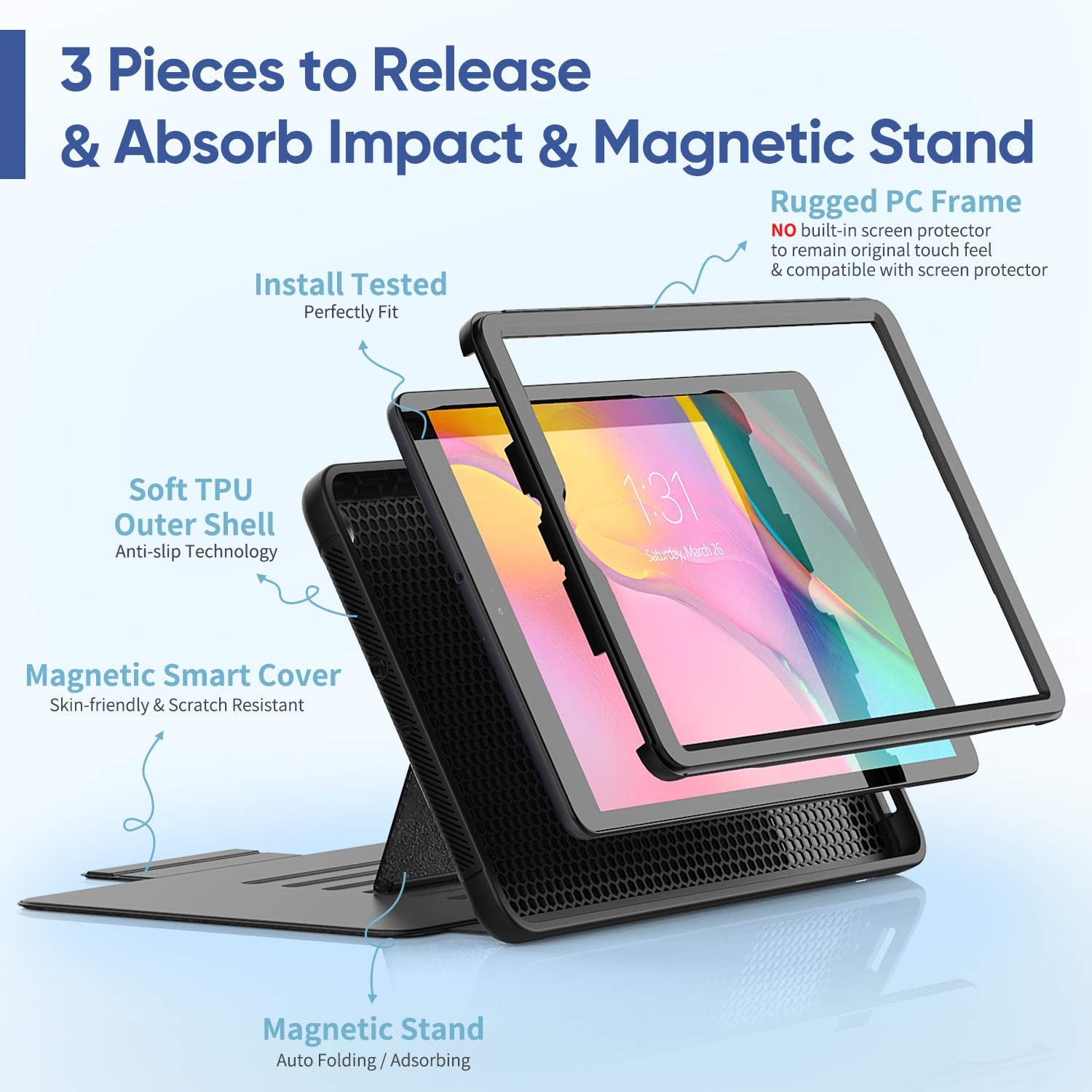SEYMAC stock Case for Samsung Galaxy Tab A 10.1 (SM-T510/T515/T517) 2019, Full-Body Shock-Proof Auto Adsorbing Stand Cover with Card Slot Multi-Angle for Samsung Galaxy Tab A 10.1’’ 2019 (Black)