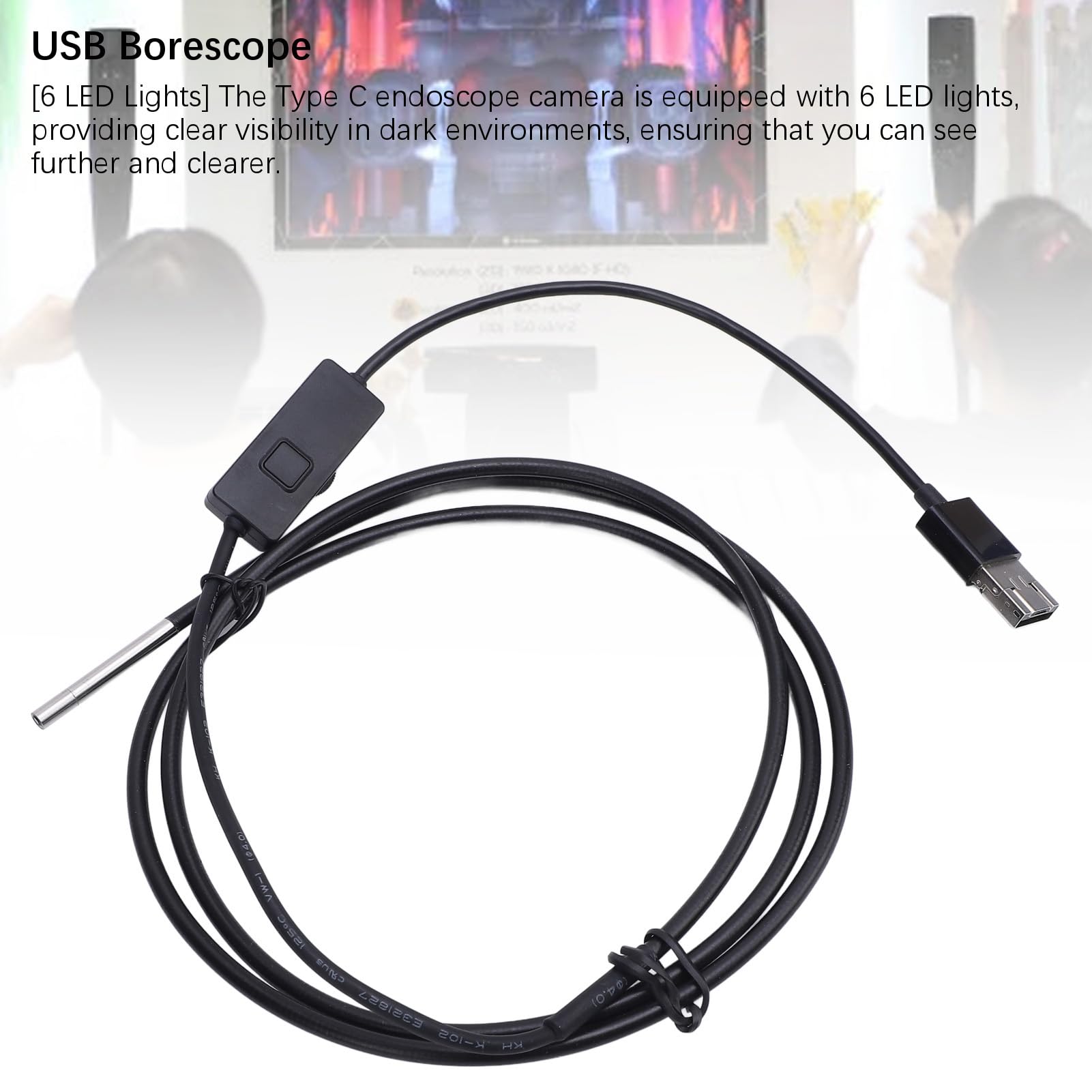 Cámara de inspección HD Boroscopio, endoscopio USB Cámara de 3,9 mm 1 m de longitud 1920x1080P HD Gran angular IP67 Cámara de inspección tipo C a prueba de agua con luz