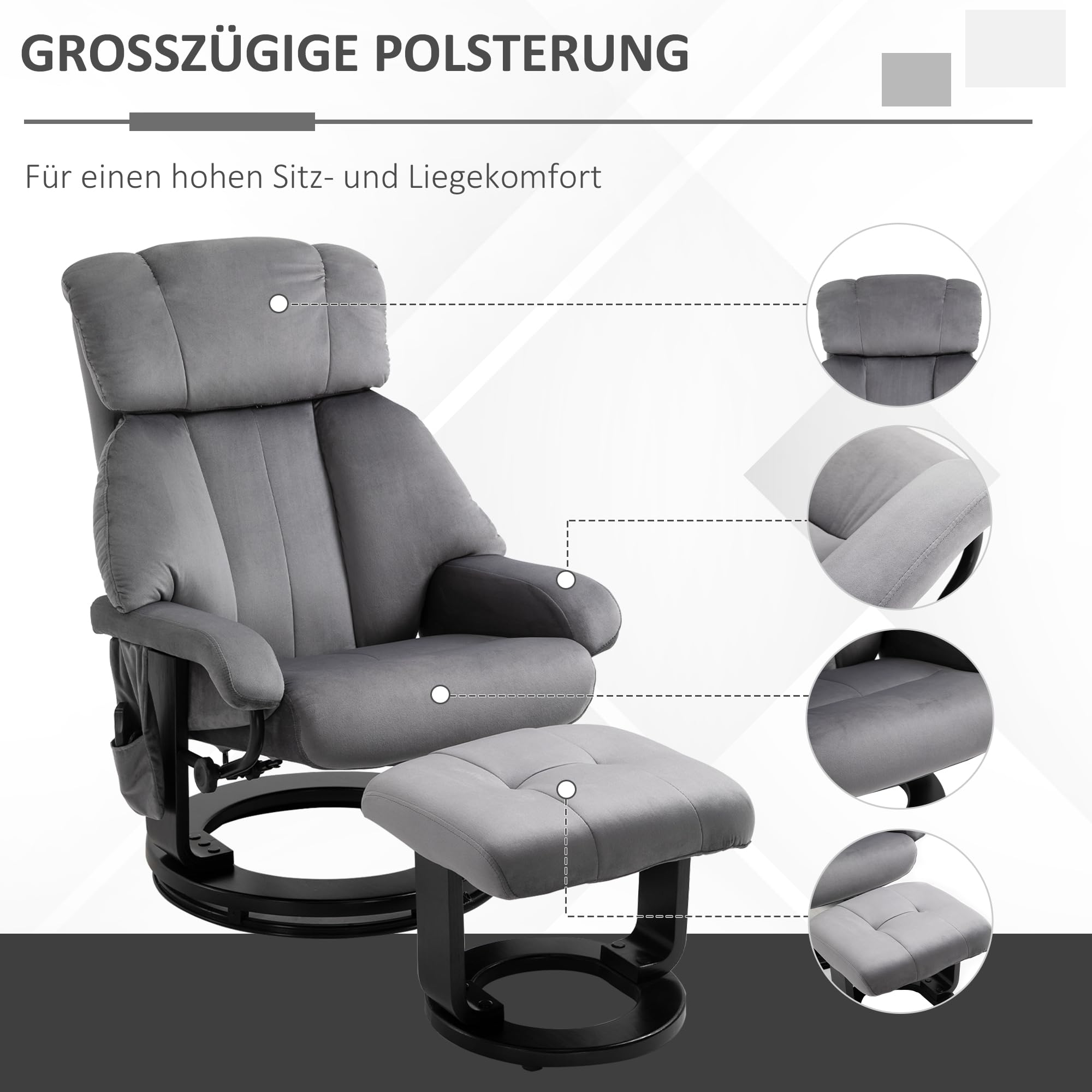 HOMCOM Fauteuil Relax Pouf Massage Vibration inclinable Gris