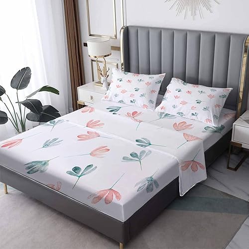 Juego de sábanas de flores tamaño Queen, sábanas botánicas florales, sábanas y fundas de almohada estampadas de 4 piezas, sábana bajera ajustable de disponible en Yaxa Peru
