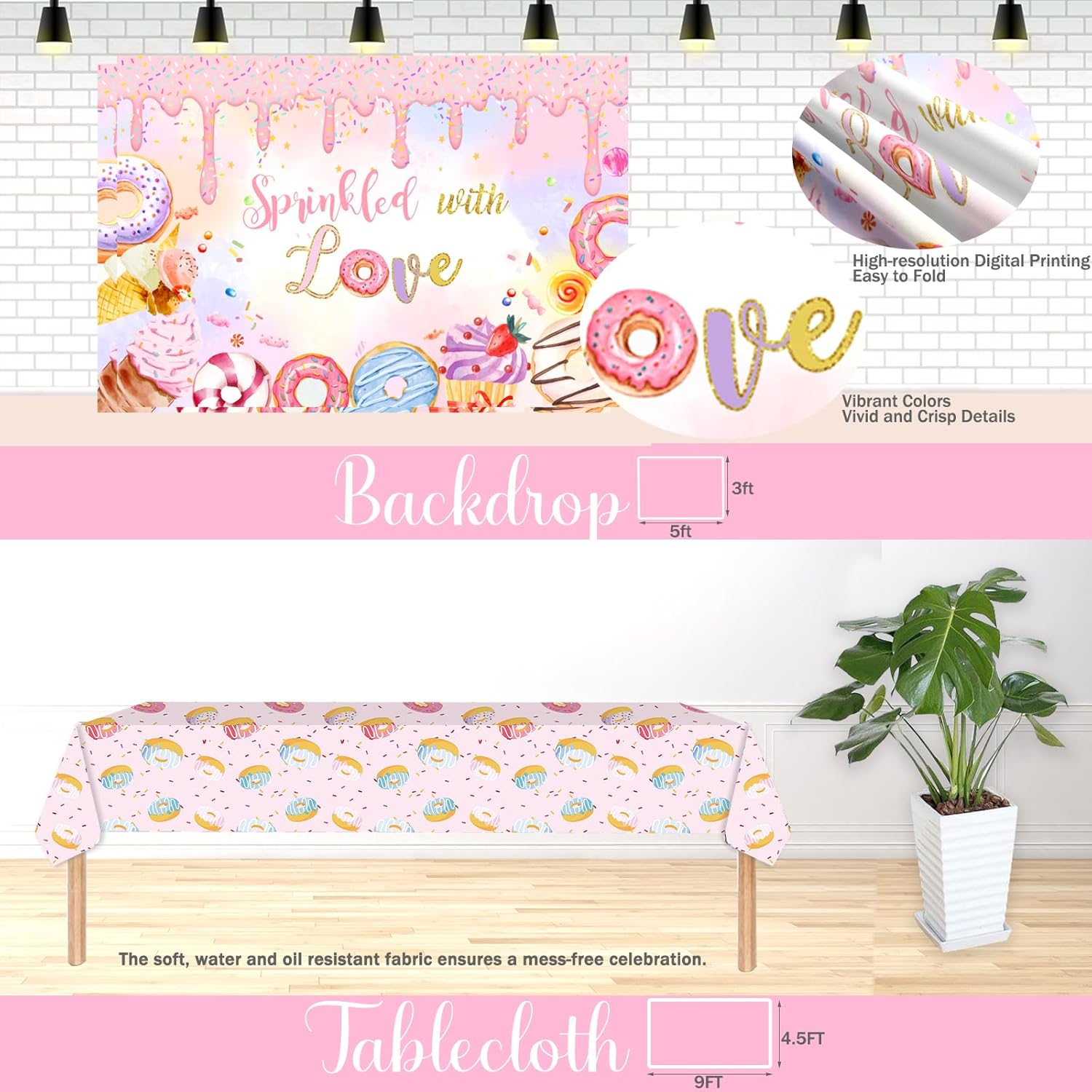 Donut baby sprinkle decorations for Girl, Baby Shower Decorations for Girls, Pink Sprinkle with Love Backdrop Balloon Banner Boxes Tablecloth Sash for Girl Sprinkled Baby Shower Supplies
