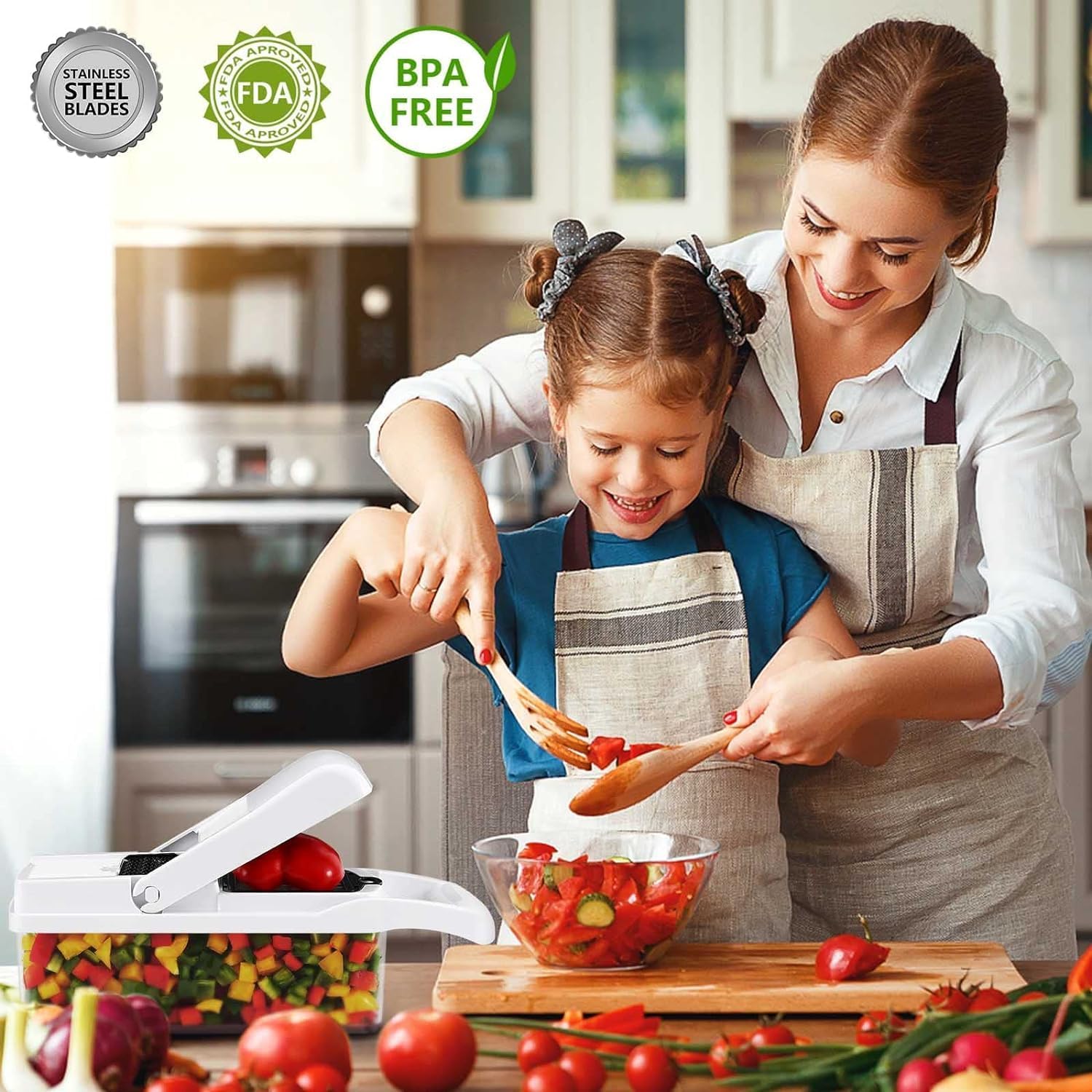 Mandolina per Verdure Professionale,Multifunzione Tritatutto Affettatrice Manuale,Taglia Verdure Cucina in Acciaio Inox per Patate,Carote,Cipolle(Bianco)