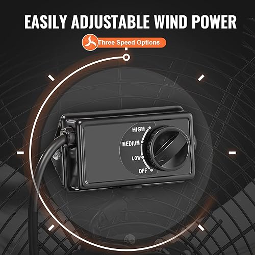 Vista 4 de VEVOR - Ventilador de tambor, ventilador de piso de 24 pulgadas 8700 CFM de alta velocidad y resistente para uso en tiendas, de 3 velocidades, cable
