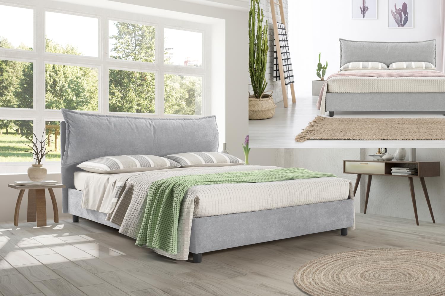 Letto Matrimoniale Con Contenitore - 160x190 Cm, Testiera Imbottita Beige, Moderno E Comodo - Foto 11