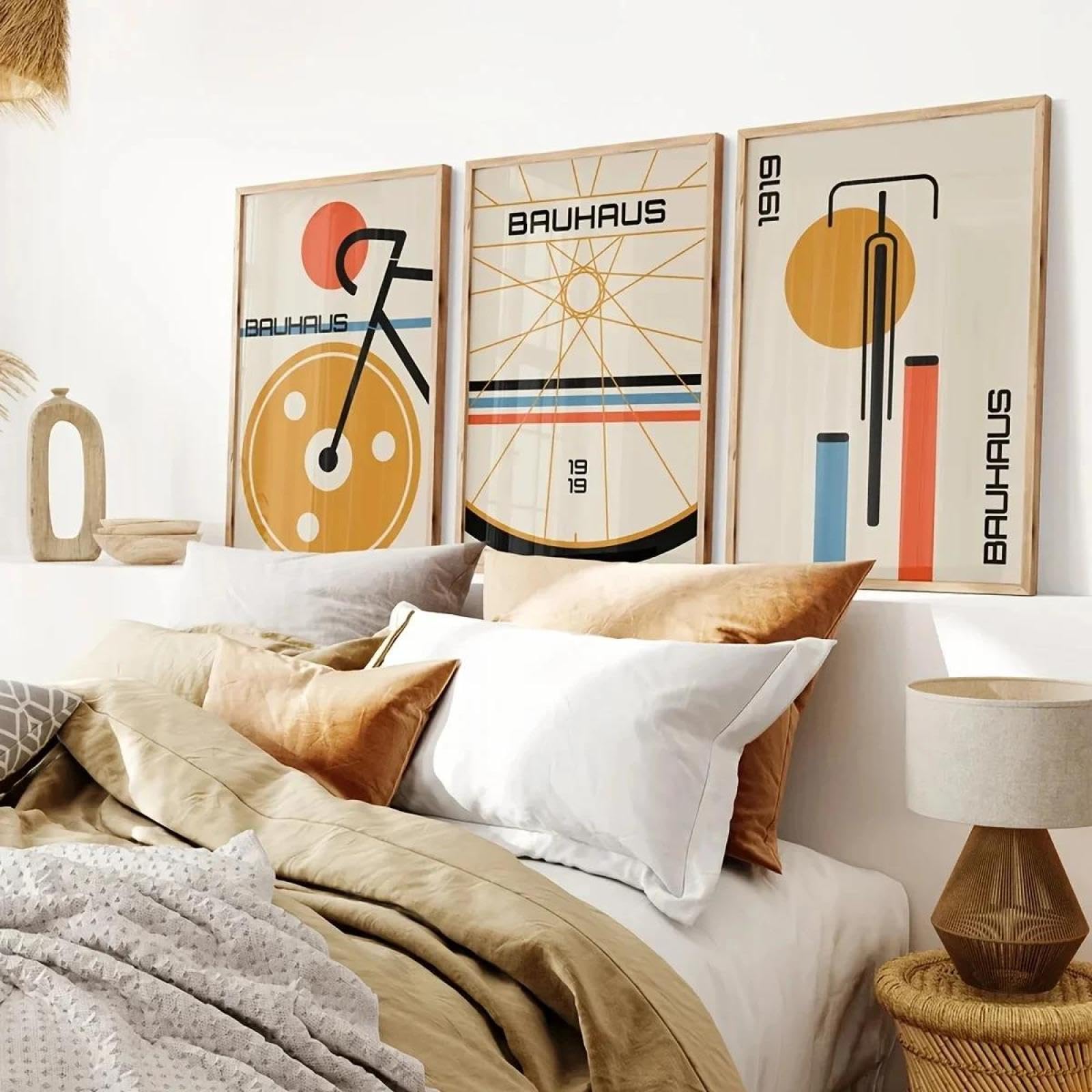 Baibexing Abstract Bauhaus Bicycle Canvas Paintings Poster Prints Wall Art Picture Living Room Home Decor 60X80Cmx3Pcs Unframed