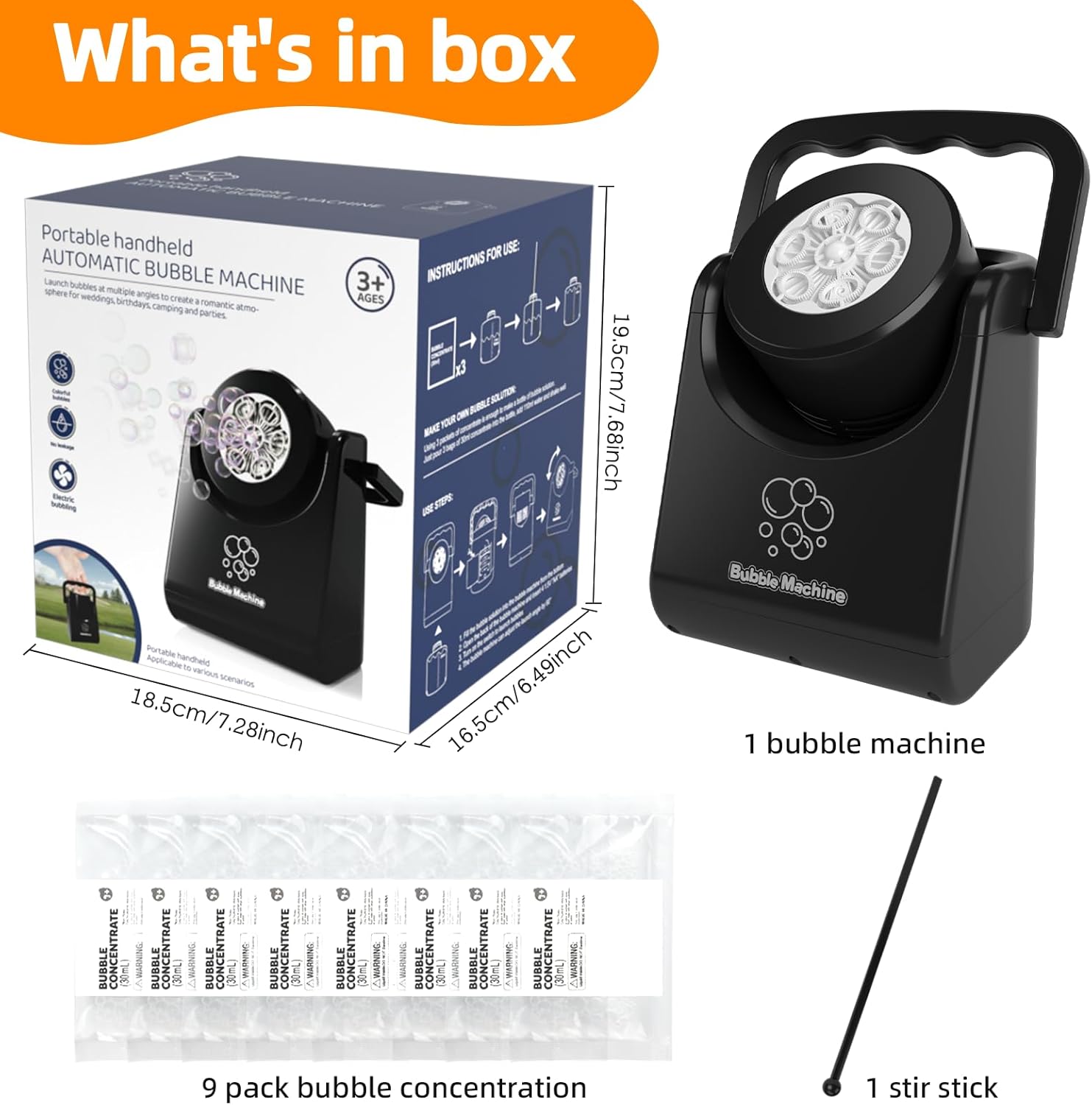IFLOVE Bubble Machine for Kids 3+-Automatic Bubble Blower with Adjustable Angle,5000+ Bubbles Per Minute,Portable Bubble Maker Toy for Boys Girls,Outdoor Party Wedding Easter Birthday Gifts (Black 01)