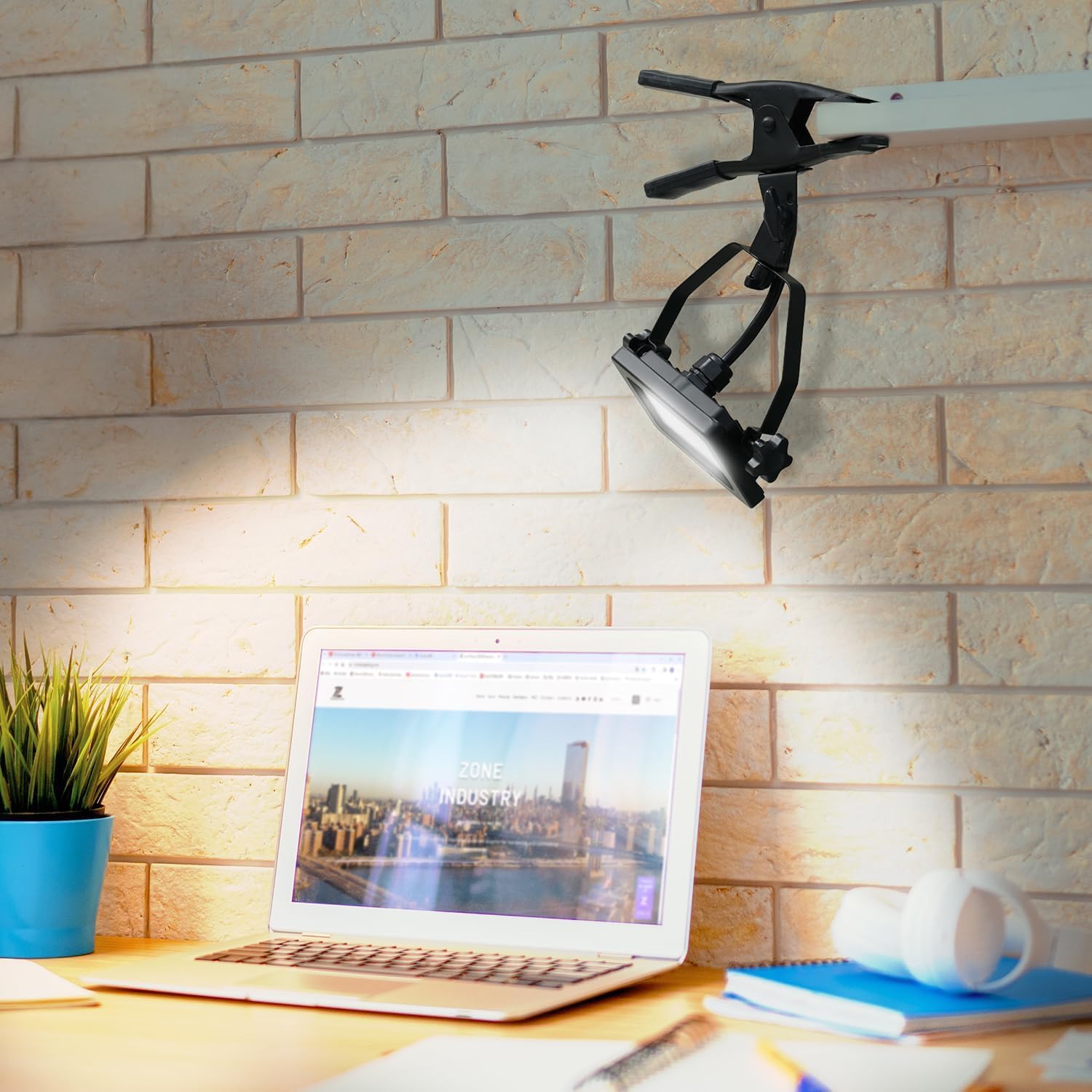 1200 Lumens Portable LED Clamp Work Light with 5ft 120V AC/60Hz Power Plug, Lightweight Design, Suitable for Wet Location, 10 Watts, 5000K Daylight, ETL Certified, 2pack