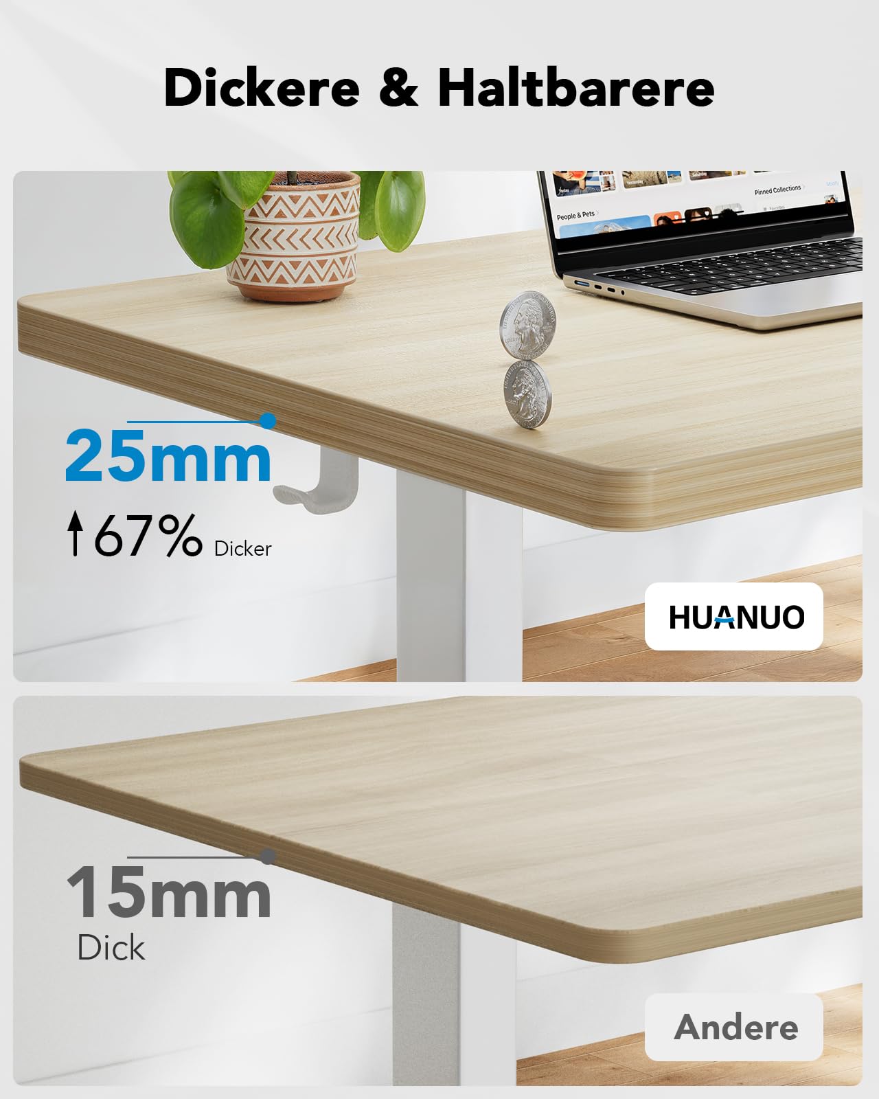 HUANUO Scrivania regolabile in altezza, 120 x 80 cm, con motore brushless