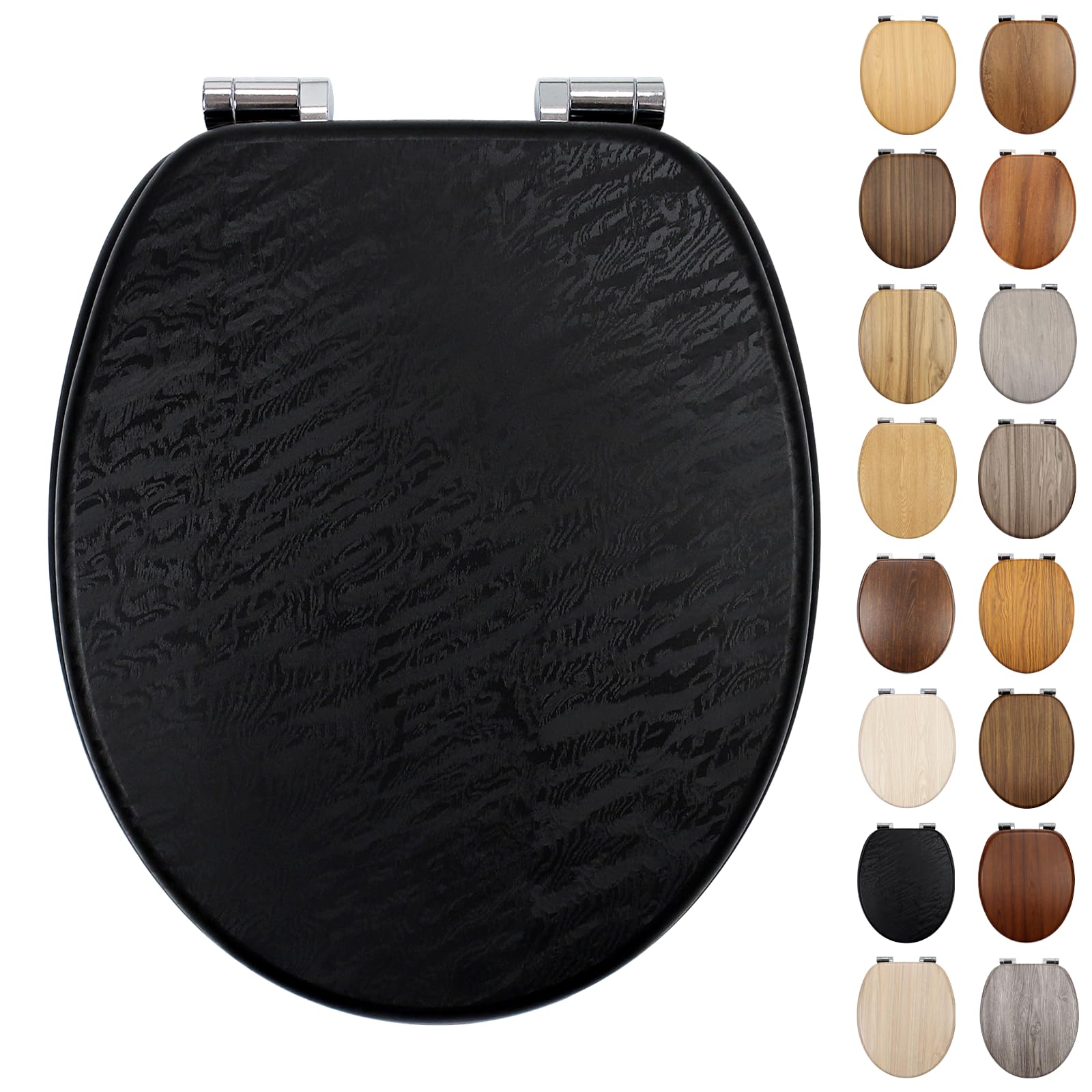 Fanmitrk Blg24801-01 Traditional Wooden Toilet Seat Soft Close, Mdf Adjustable Hinges With Bottom Fixture,Easy To Clean And Install For Bathroom (Blg24801-01)