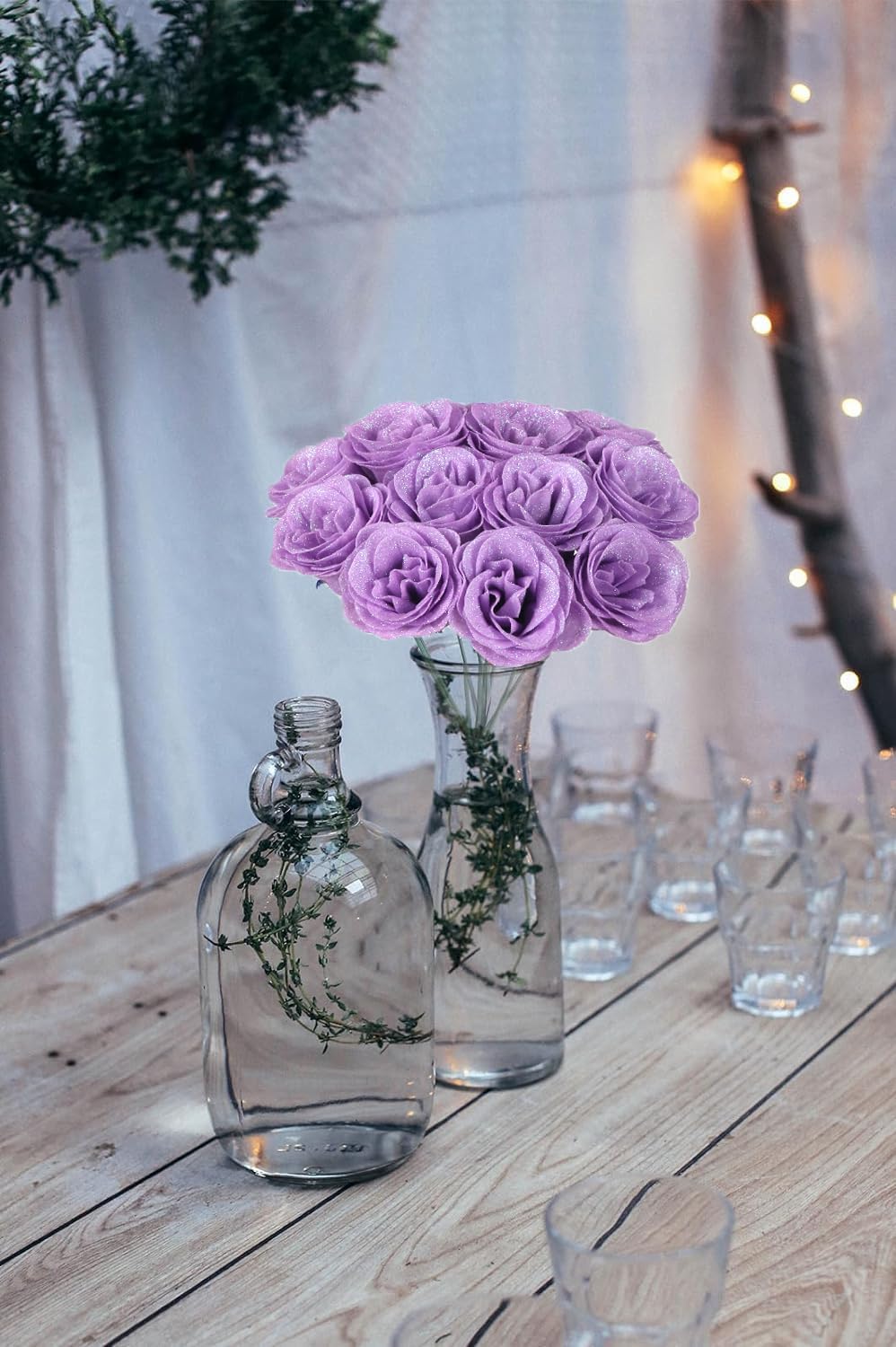 Glitter Roses Bouquet,30PCS Fake Purple Roses Glitter Flowers for Crafts Wedding Bouquet Home Decoration(Lilac) - Image 4