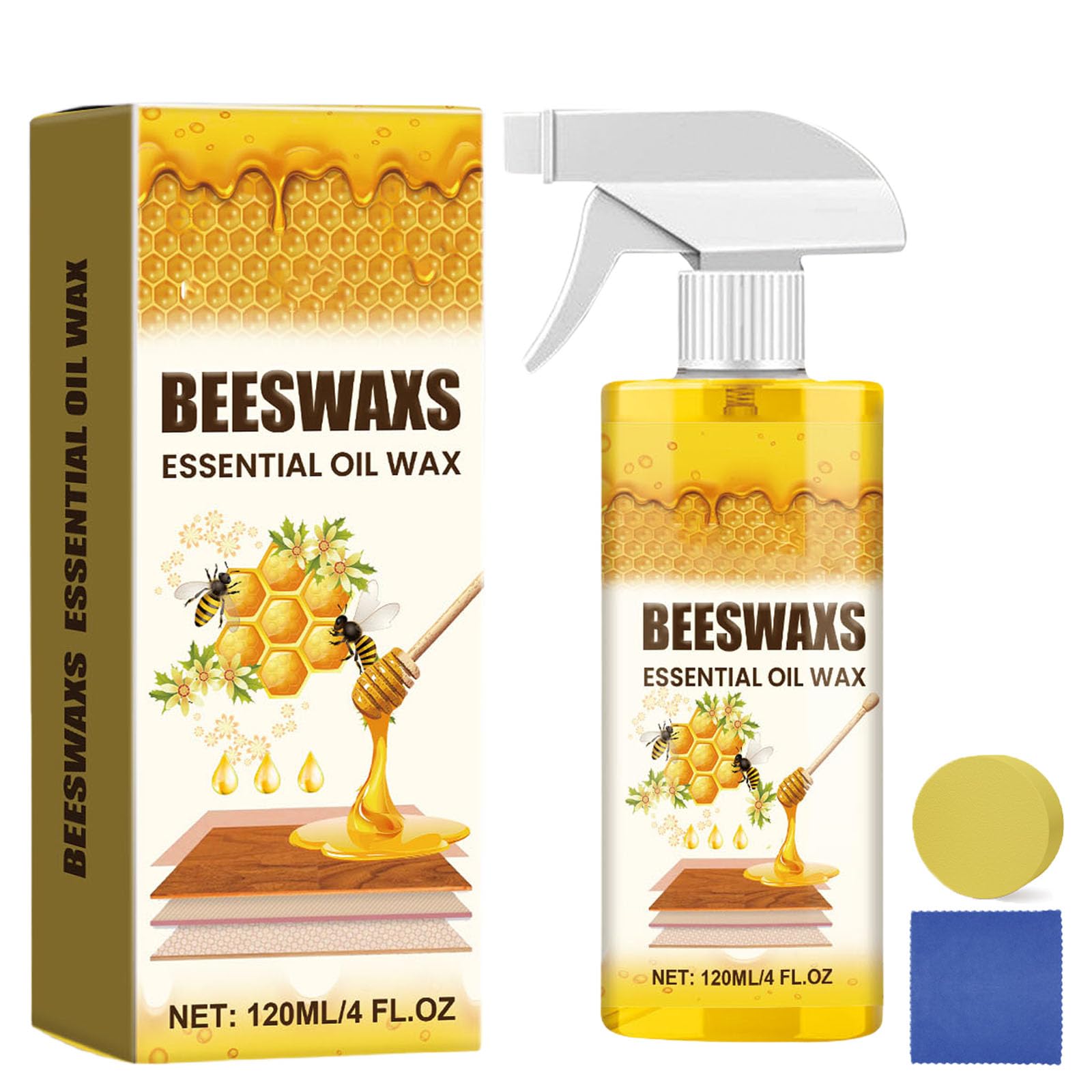 Natural Micro-Molecularized Beeswax Spray, Beeswaxs Essential Oil Wax, Multi-Purpose Furniture Beeswax Wood Polish, Wood Cleaner Repairing and Care Spray, Restores Shine & Removes Scratches (1) - 1