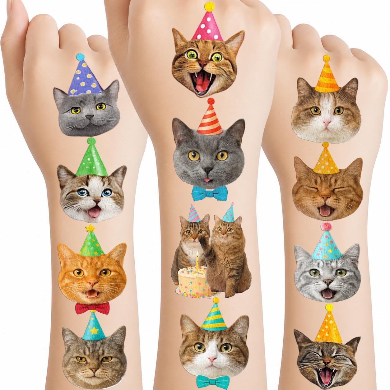 96 PCS Funny Cat Pet Temporary Tattoos Pre-Cut for Kids Girls Boys