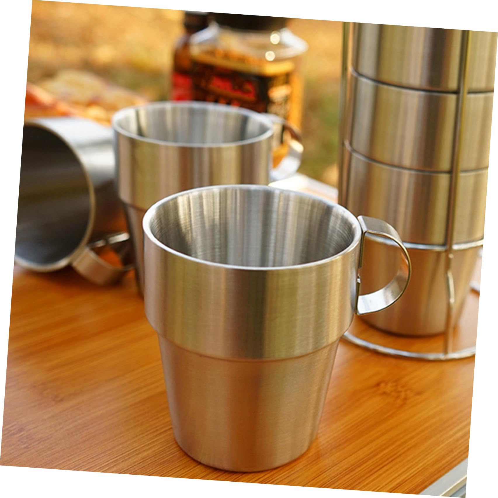 iplusmile Conjunto de 4 Tazas Térmicas de Acero Inoxidable Doble Capa, Anti-escaldad y Fáciles de Limpiar, Ideales para Picnic y Uso al Aire Libre