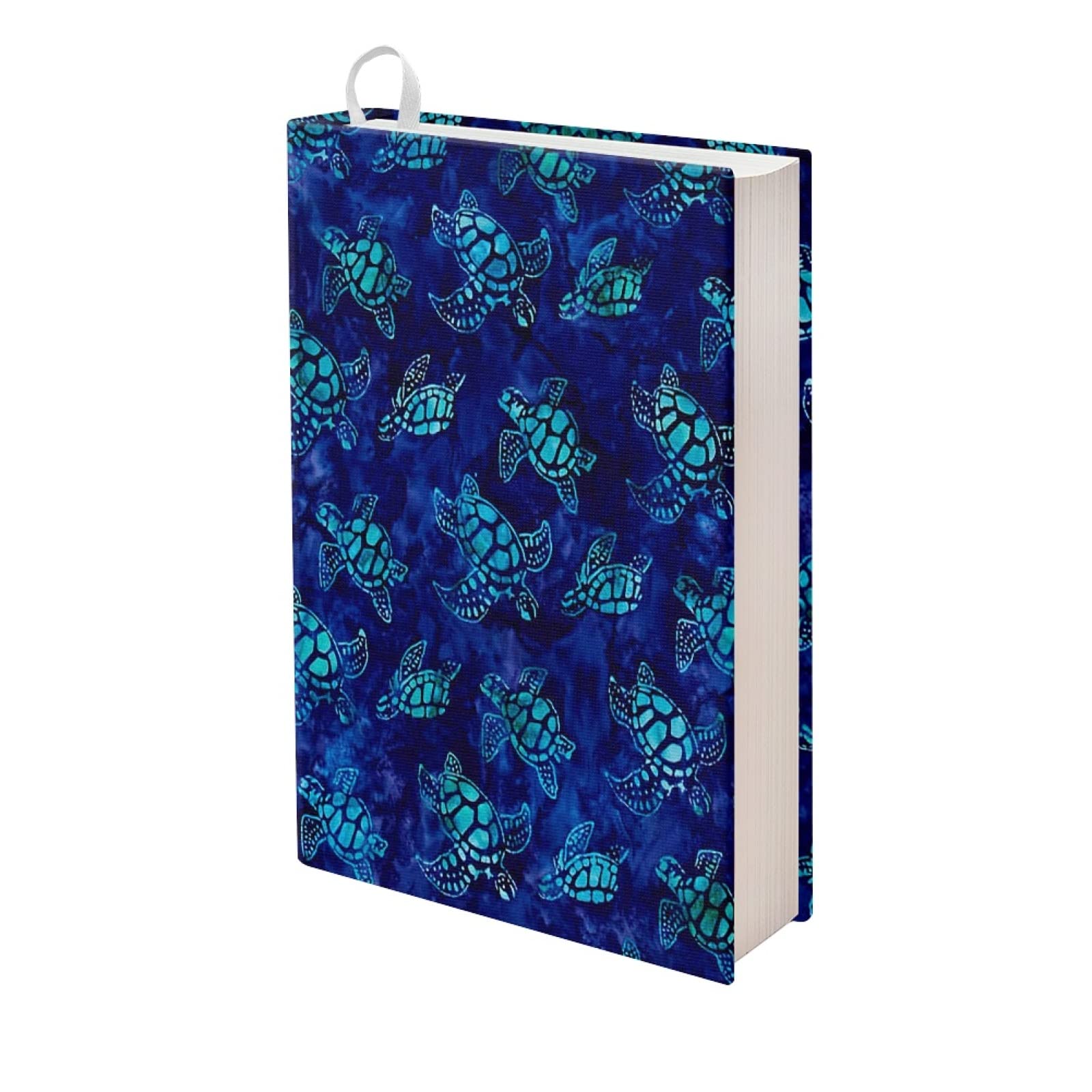 Kuiaobaty Batik Turtles Print Book Sleeve Navy Blue Stretchy Fit Cloth Book Cover, Sea Turtles Book Cover for Diary, Novel