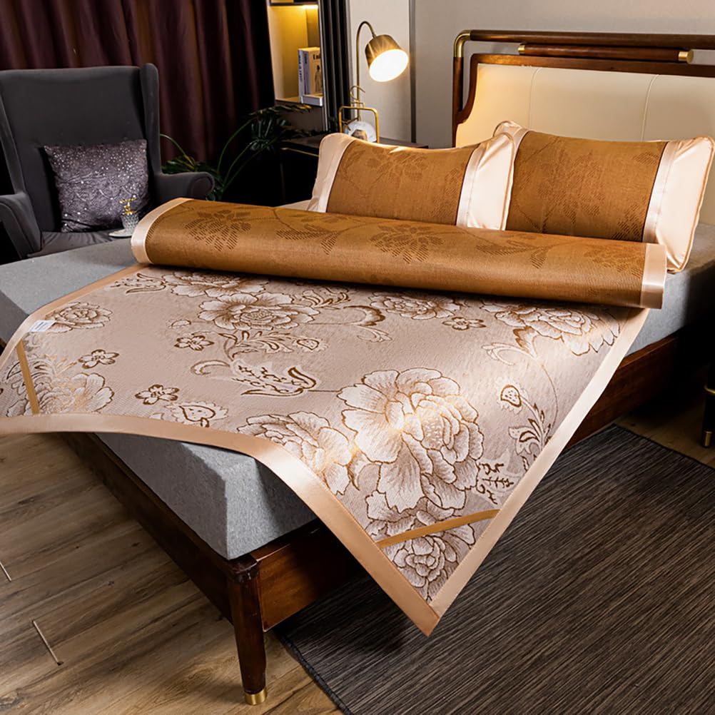 Summer Sleeping Mat, Bamboo Summer Sleeping Mat Multicolor Multiple Sizes With Pillowcases(Brown,90 * 200cm)