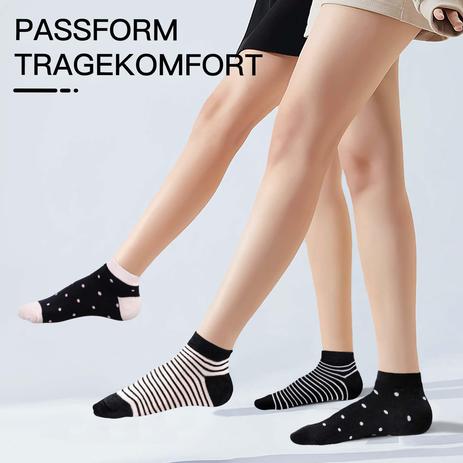 FALARY 10 Paar Sneaker Socken Damen 35-38 39-42 Kurzesocken Sportsocken Sneakersocken Damen Bunte mit Streifen und Punkten
