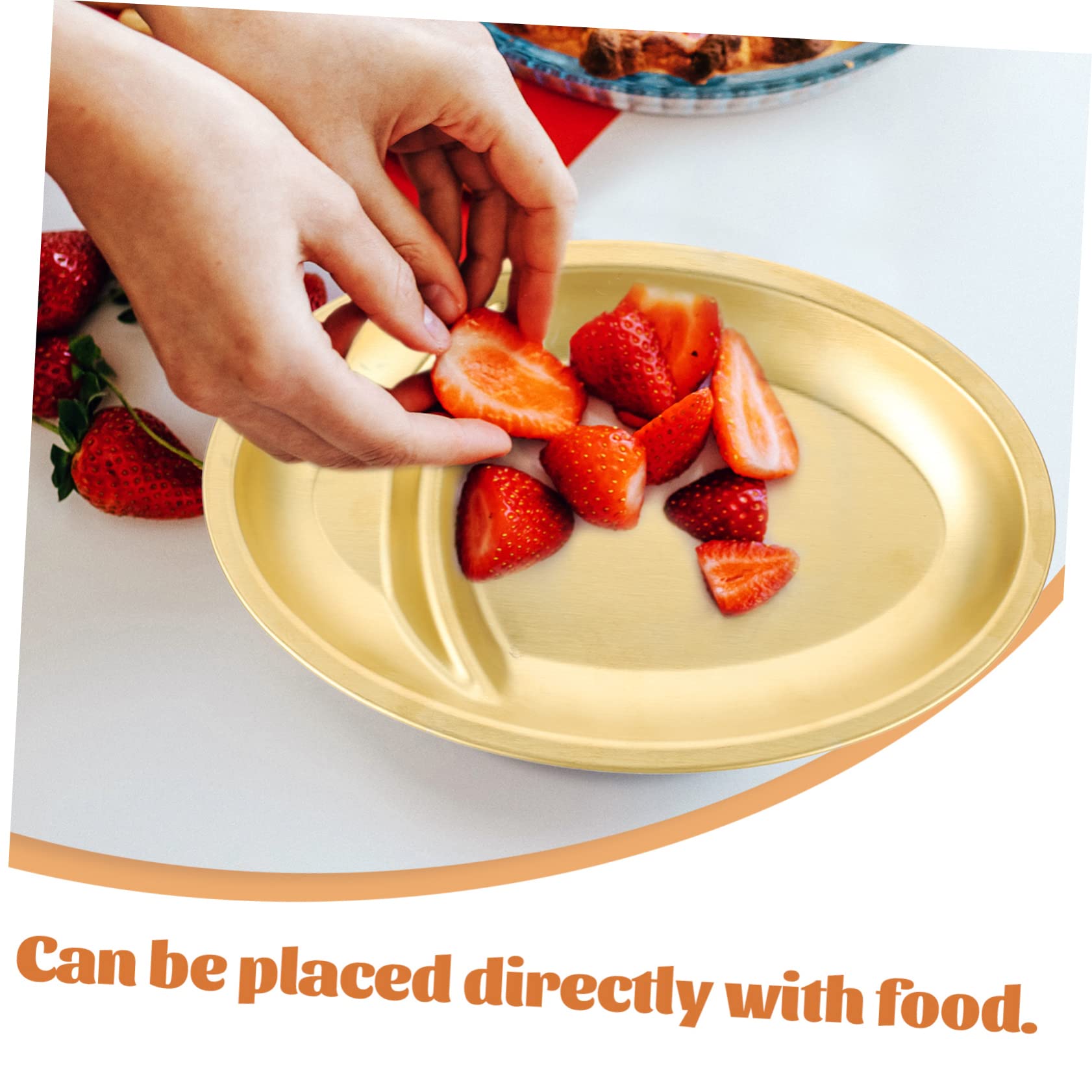 COLLBATH Stainless Steel Snack Plate Fruits Tray Soy Sauce Dipping Dish Fruit Platter Condiment Sauce Bowl Appetizer Plates Plate with Sauce Holder Frying Food Tray Divided Platter Golden