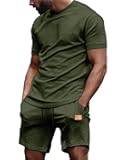 Men's Casual Short Sleeve T Shirts and Shorts Summer Beach Vacation 2 Piece Outfit Lounge Workout Sets