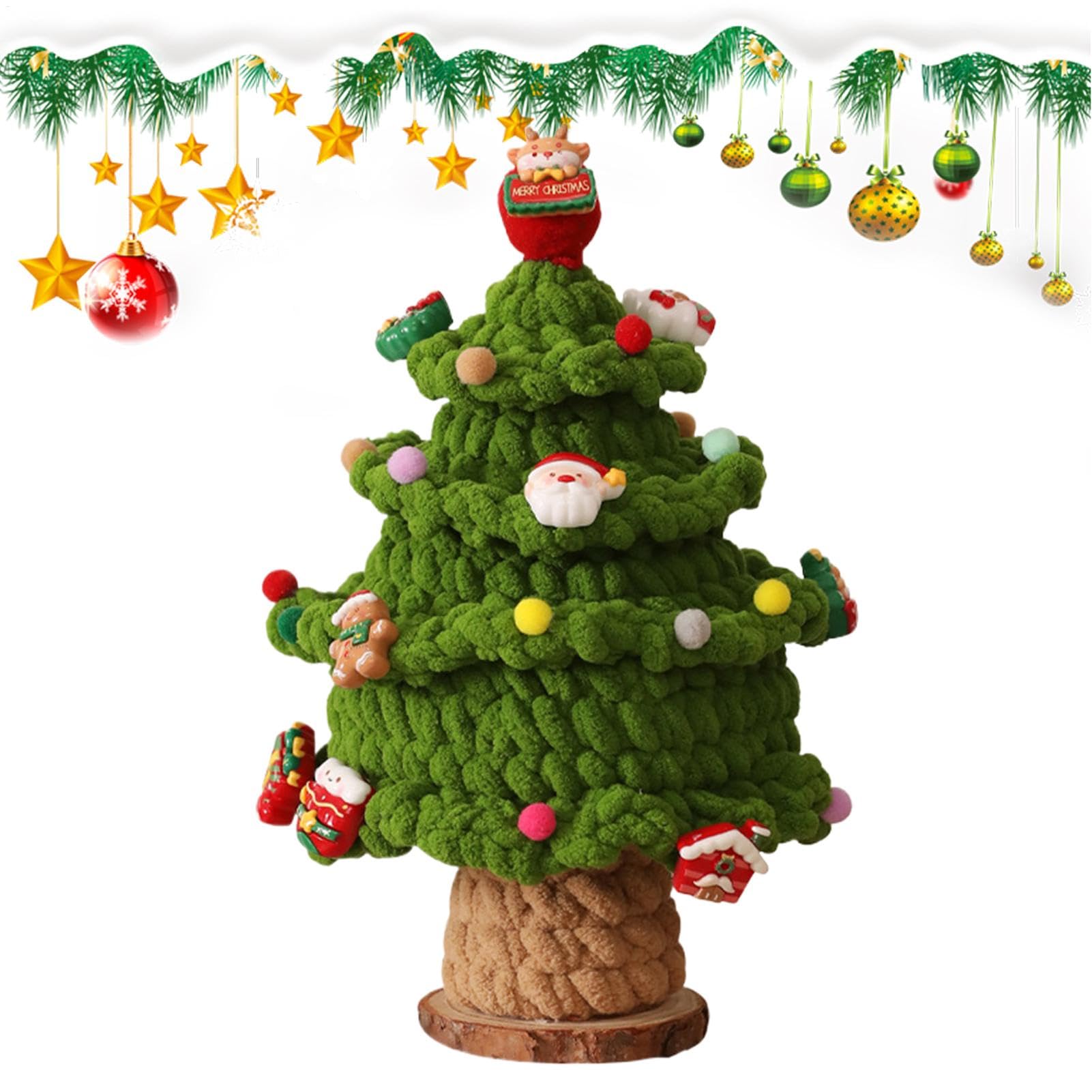 Petit sapin tricoté pour centre de table de Noël ambiance cosy