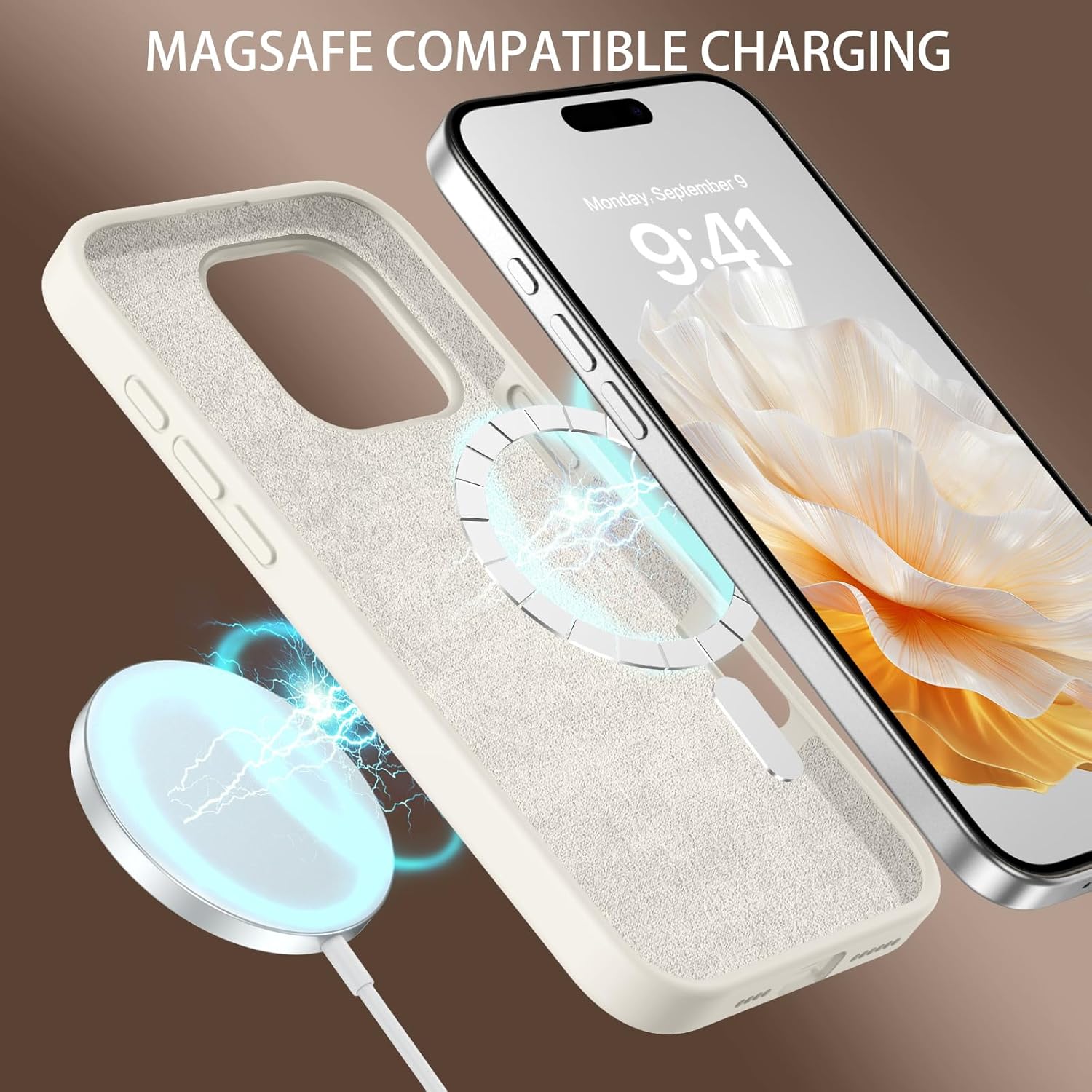 DUEDUE Liquid Silicone Case for iPhone 16 Pro Max 6.9", Magnetic Case Compatible with Magsafe, Military-Grade Full-Body Shockproof Protection, Soft Liquid Silicone Cover with Microfiber Lining, Beige 6 71GkefkR0PL. AC SL1500