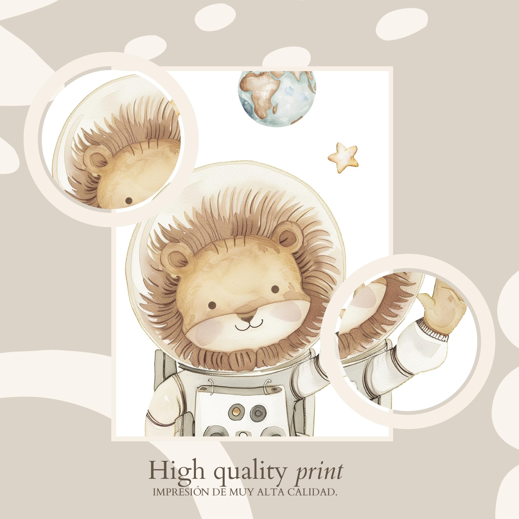 ayurvana Set of 6 Space Nursery Wall Art Prints, Unframed A4 Posters with Astronaut Animals, Rocket, Telescope and Planets - Image 4