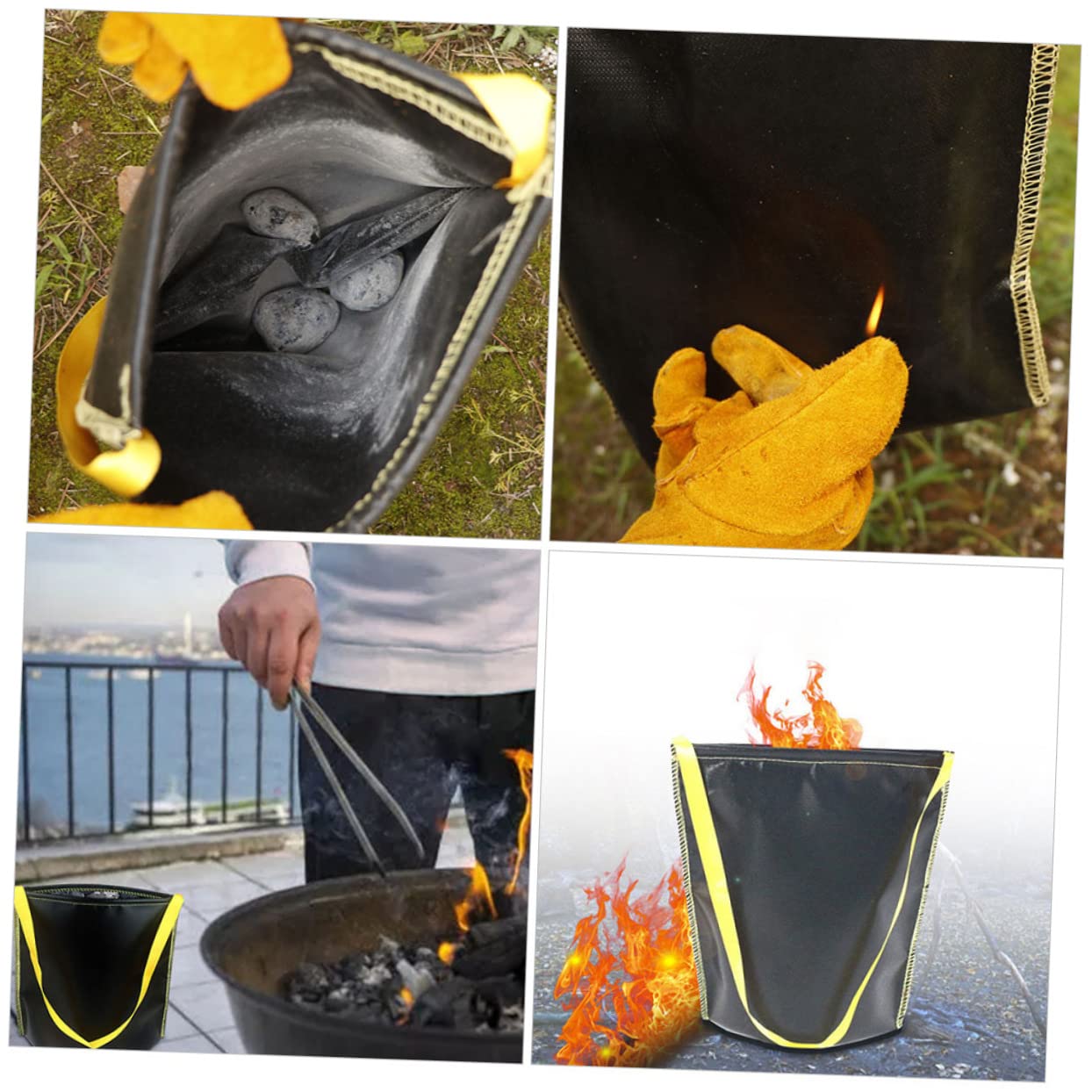 Anneome Borsa Ignifuga Nera in Nylon e Silicone Manico per Stoccaggio Carbone Portatile