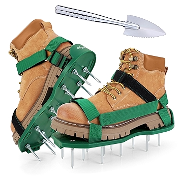 草坪通气鞋 - Ohuhu重型草坪通气沙滩鞋，配不锈钢钉和可调魔术贴带，适用于草坪、露台和花园